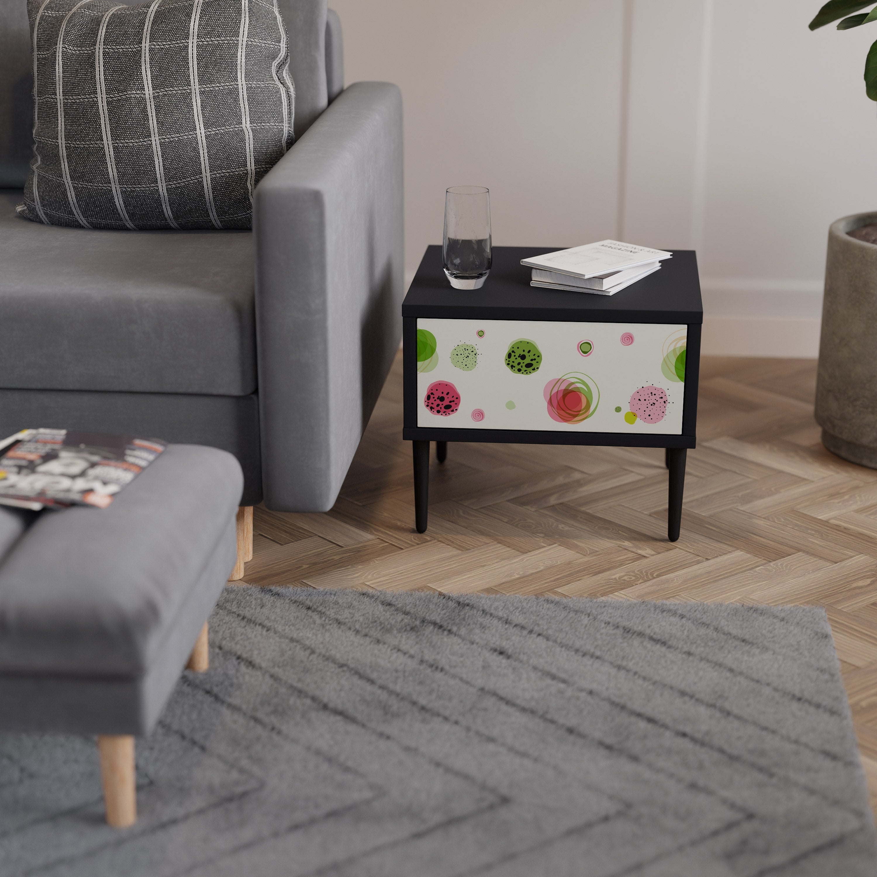 COLORFUL COSMOS Nightstand in Black Finish