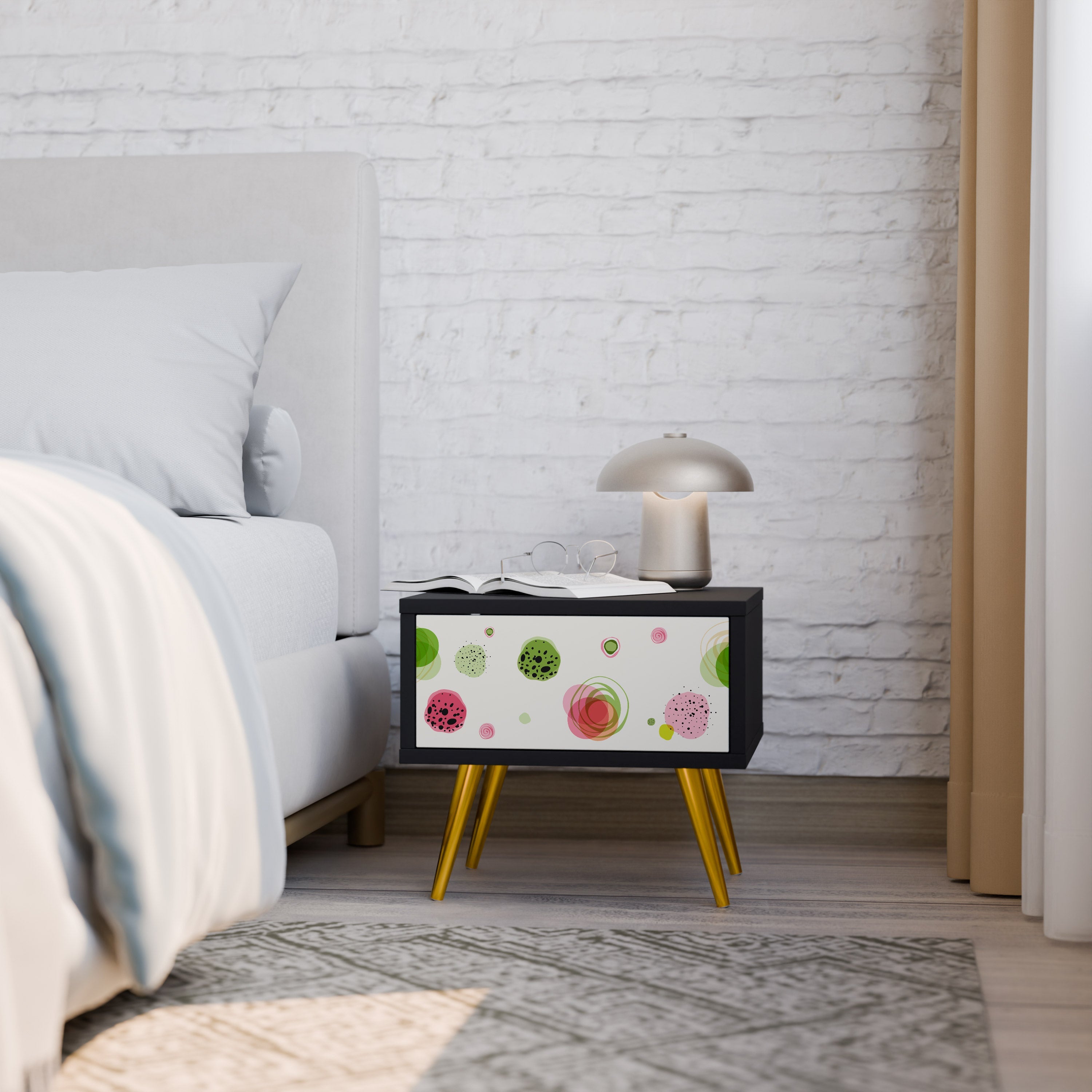 COLORFUL COSMOS Nightstand in Black Finish