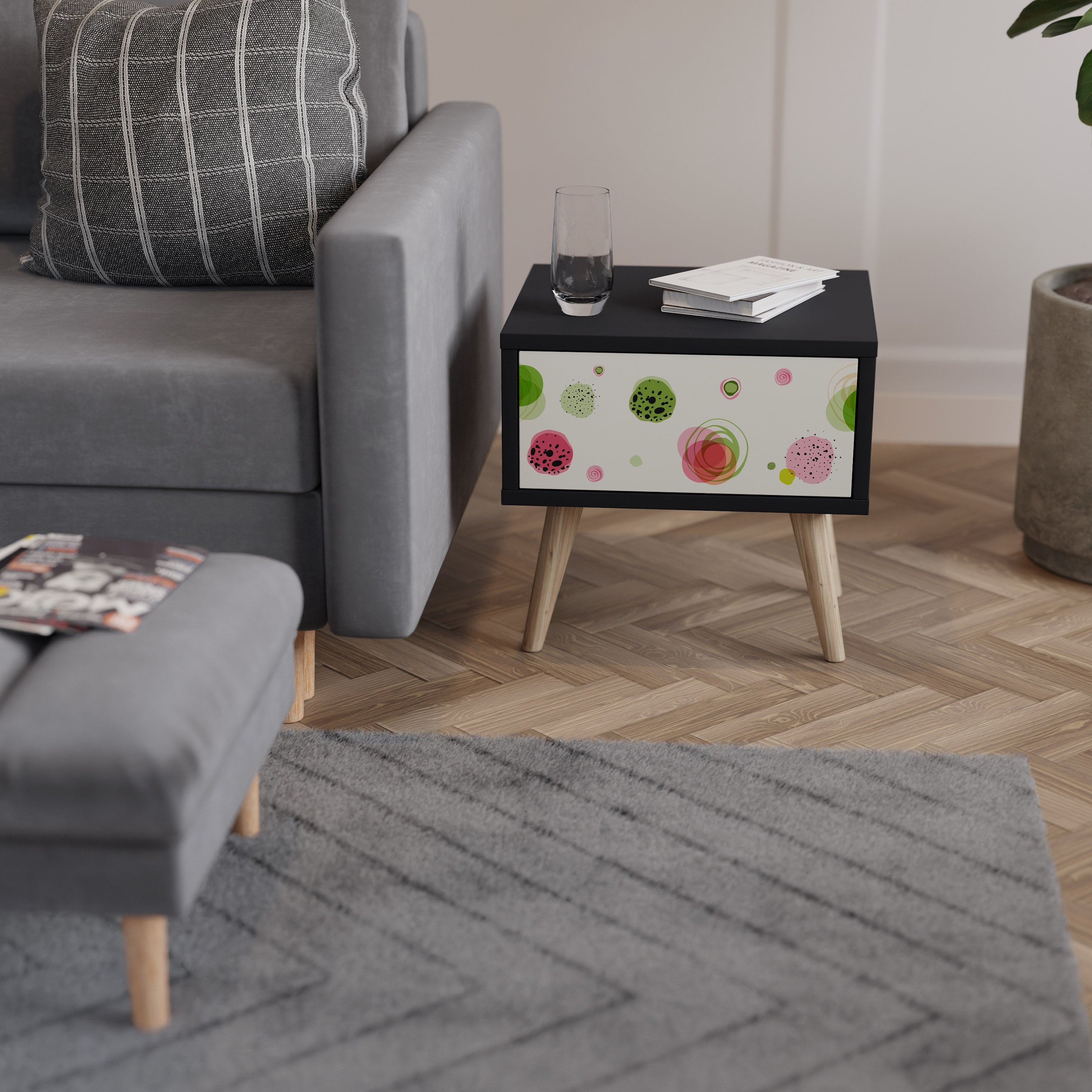 COLORFUL COSMOS Nightstand in Black Finish