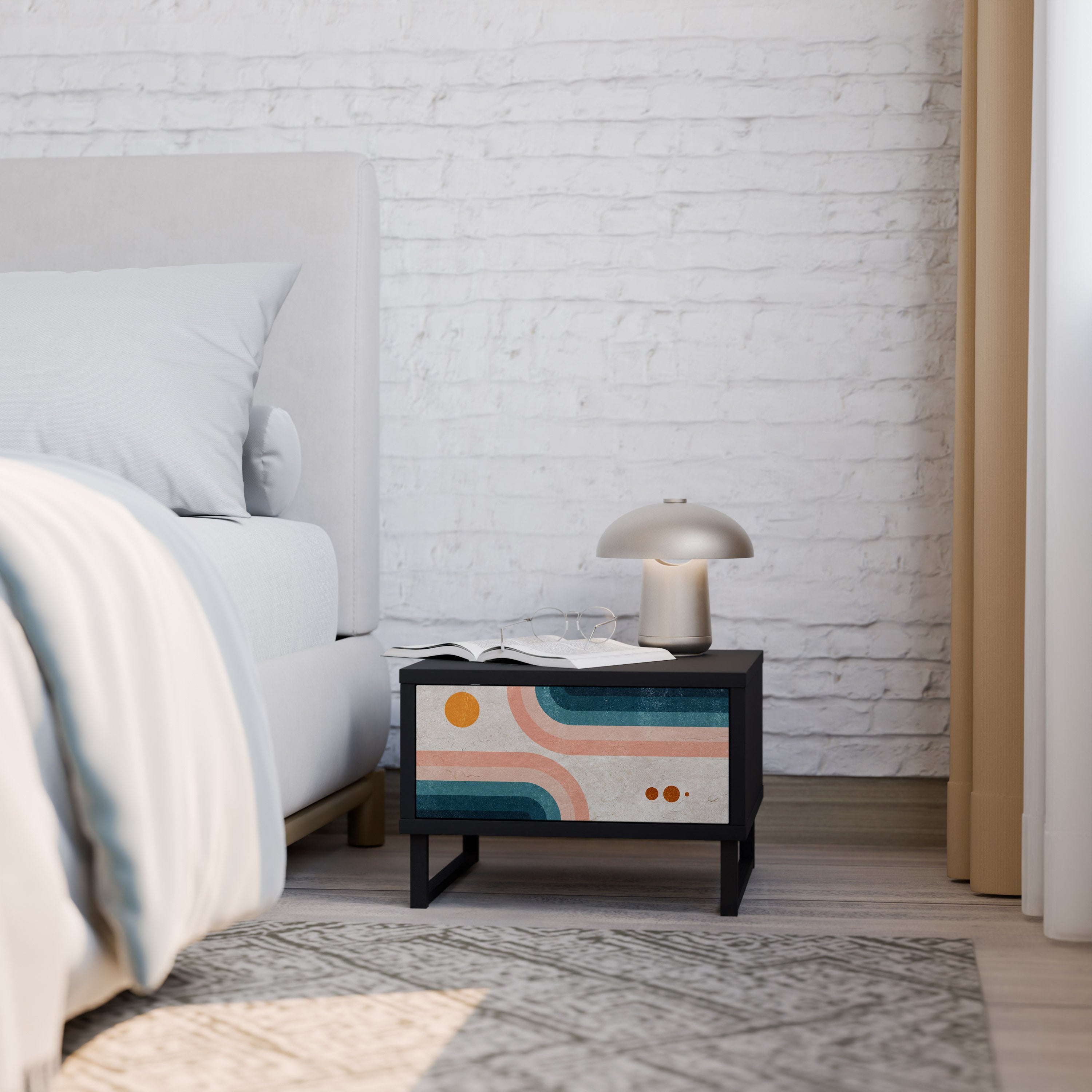 TWO HALVES Mesa de Cabeceira em Acabamento Preto