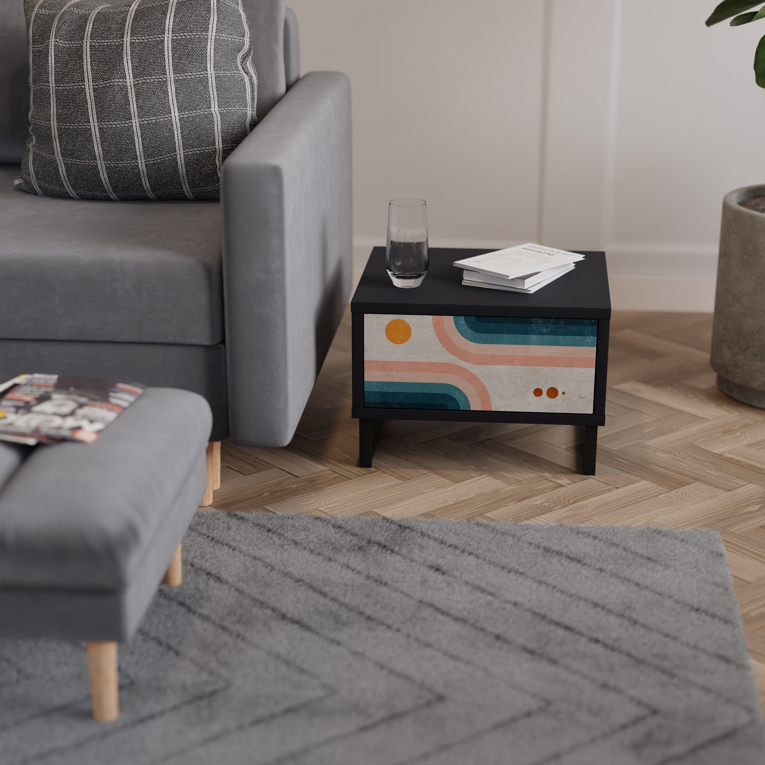 TWO HALVES Mesa de Cabeceira em Acabamento Preto