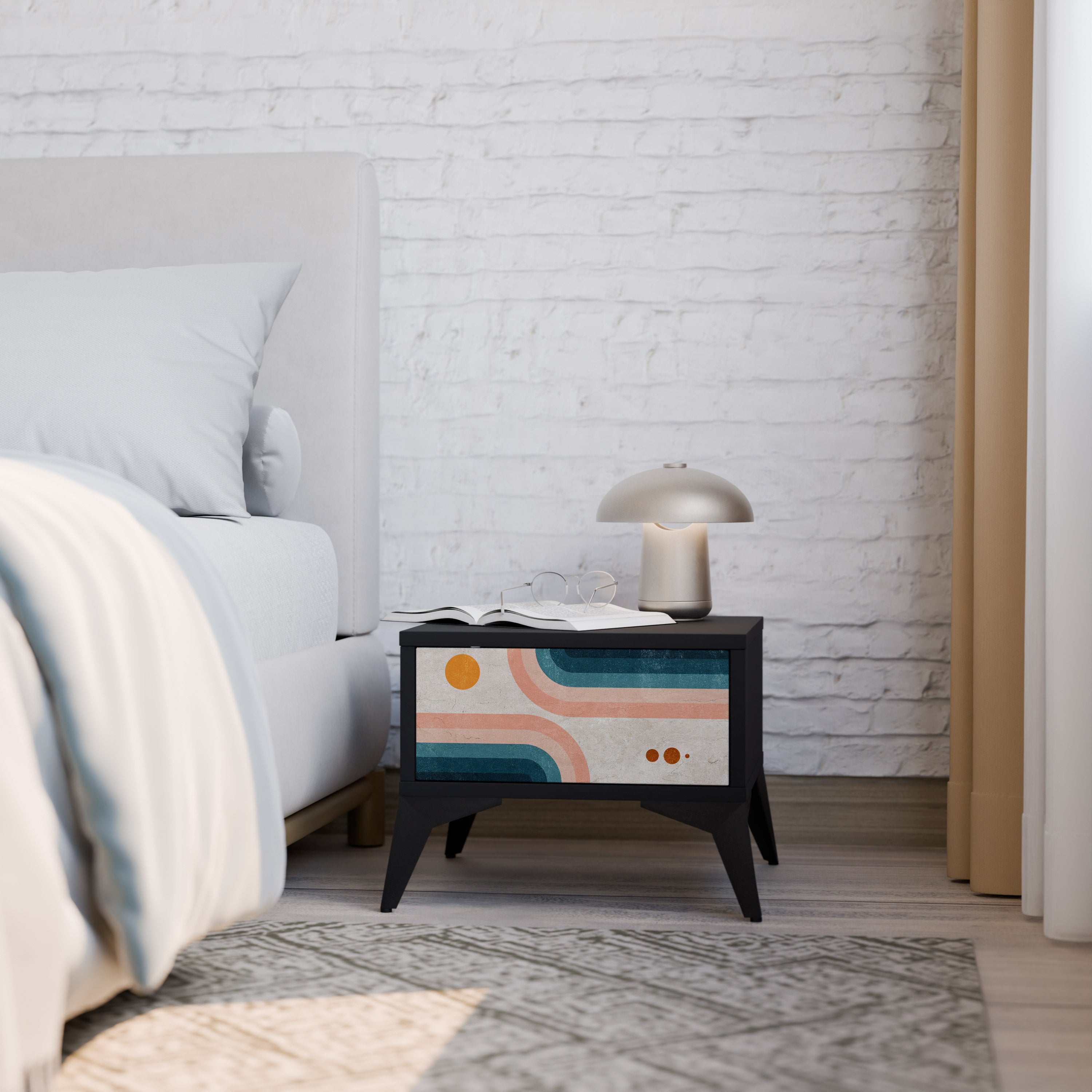 TWO HALVES Mesa de Cabeceira em Acabamento Preto