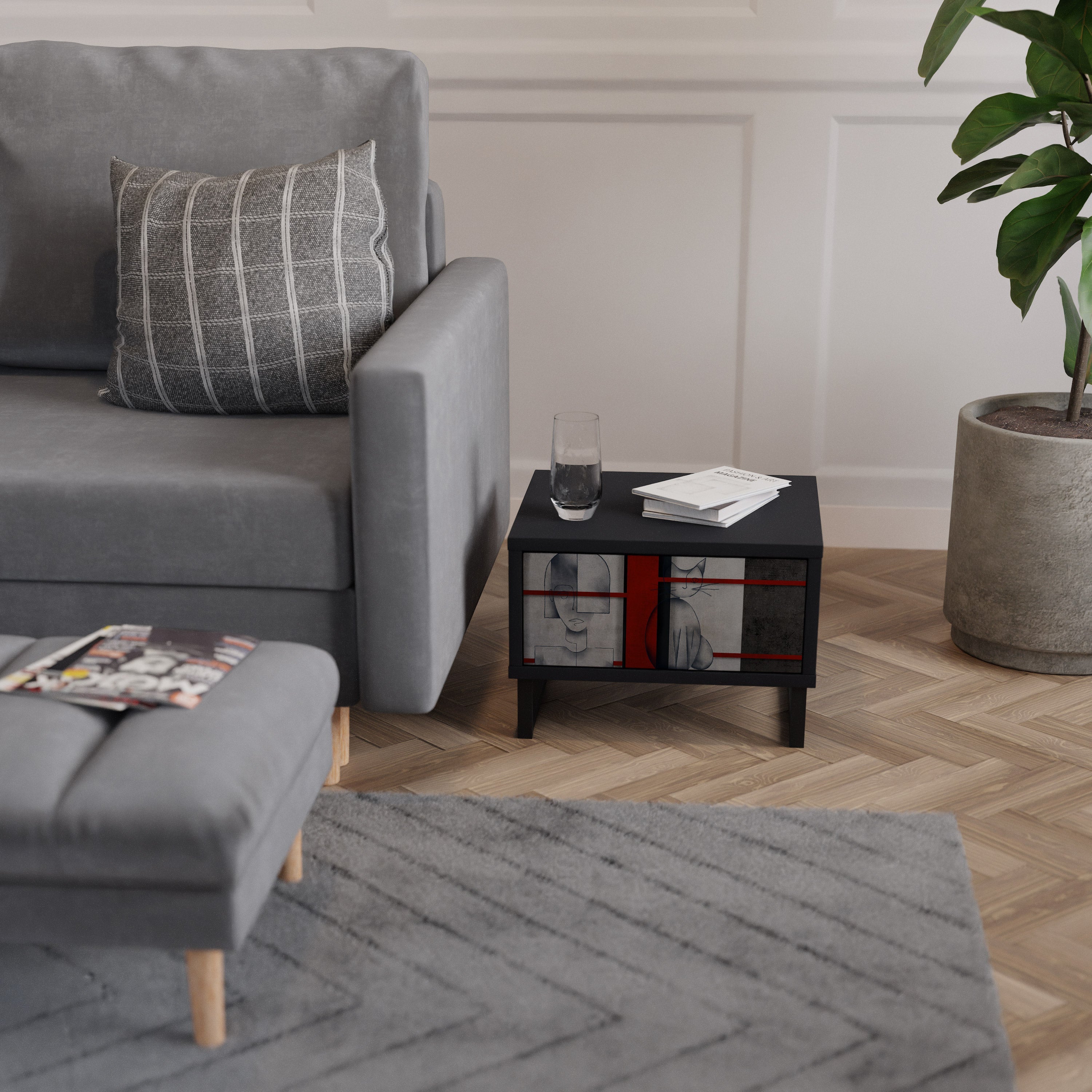 GRAY FIGURES Mesa de Cabeceira em Acabamento Preto