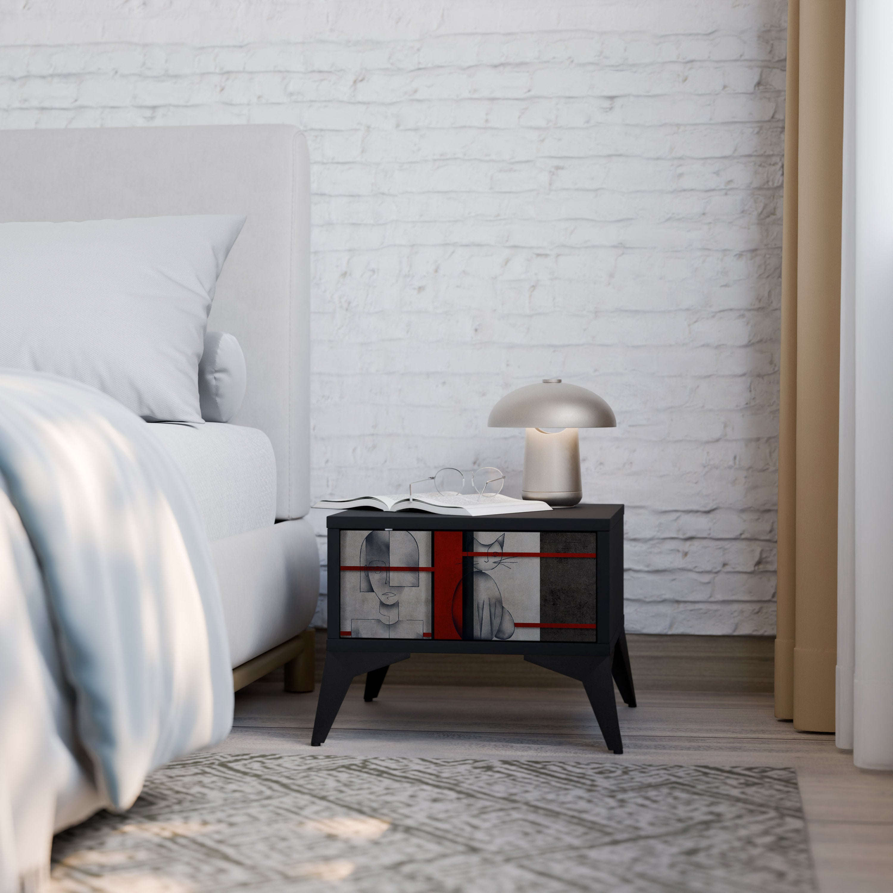 GRAY FIGURES Mesa de Cabeceira em Acabamento Preto