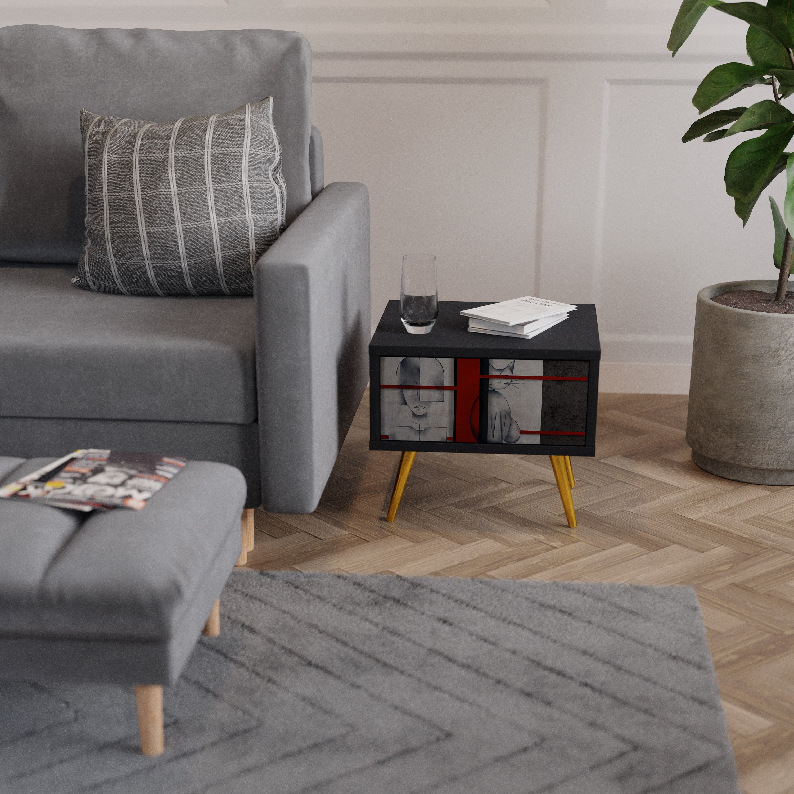 GRAY FIGURES Mesa de Cabeceira em Acabamento Preto