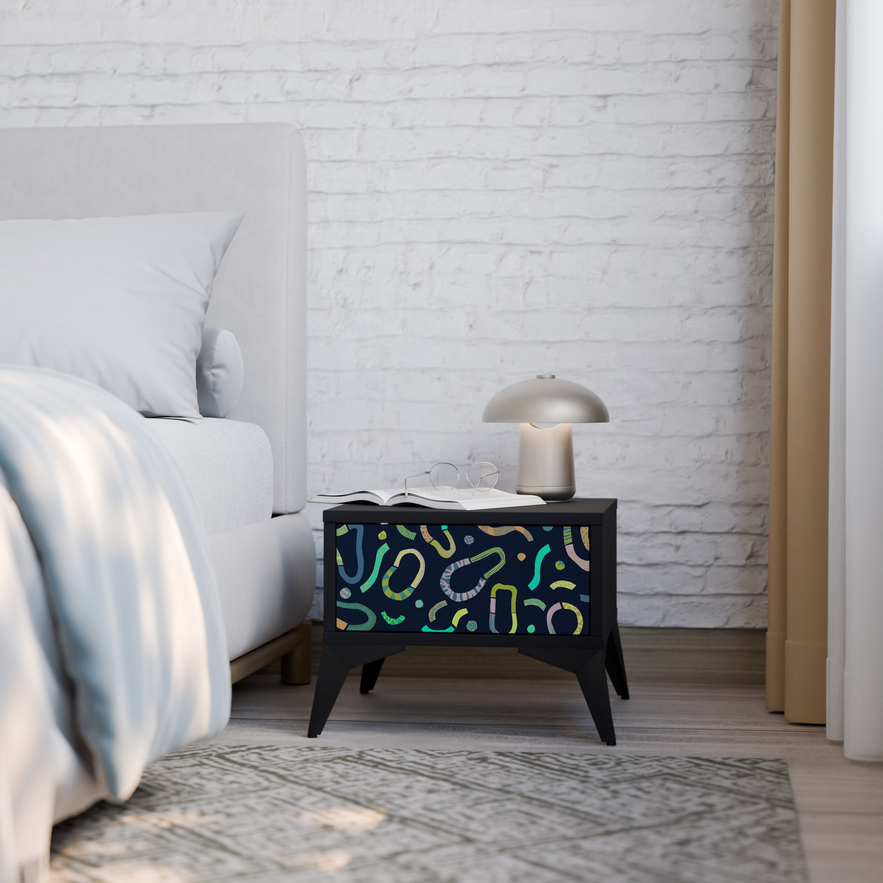 CONTRAST DANCE Mesa de Cabeceira em Acabamento Preto