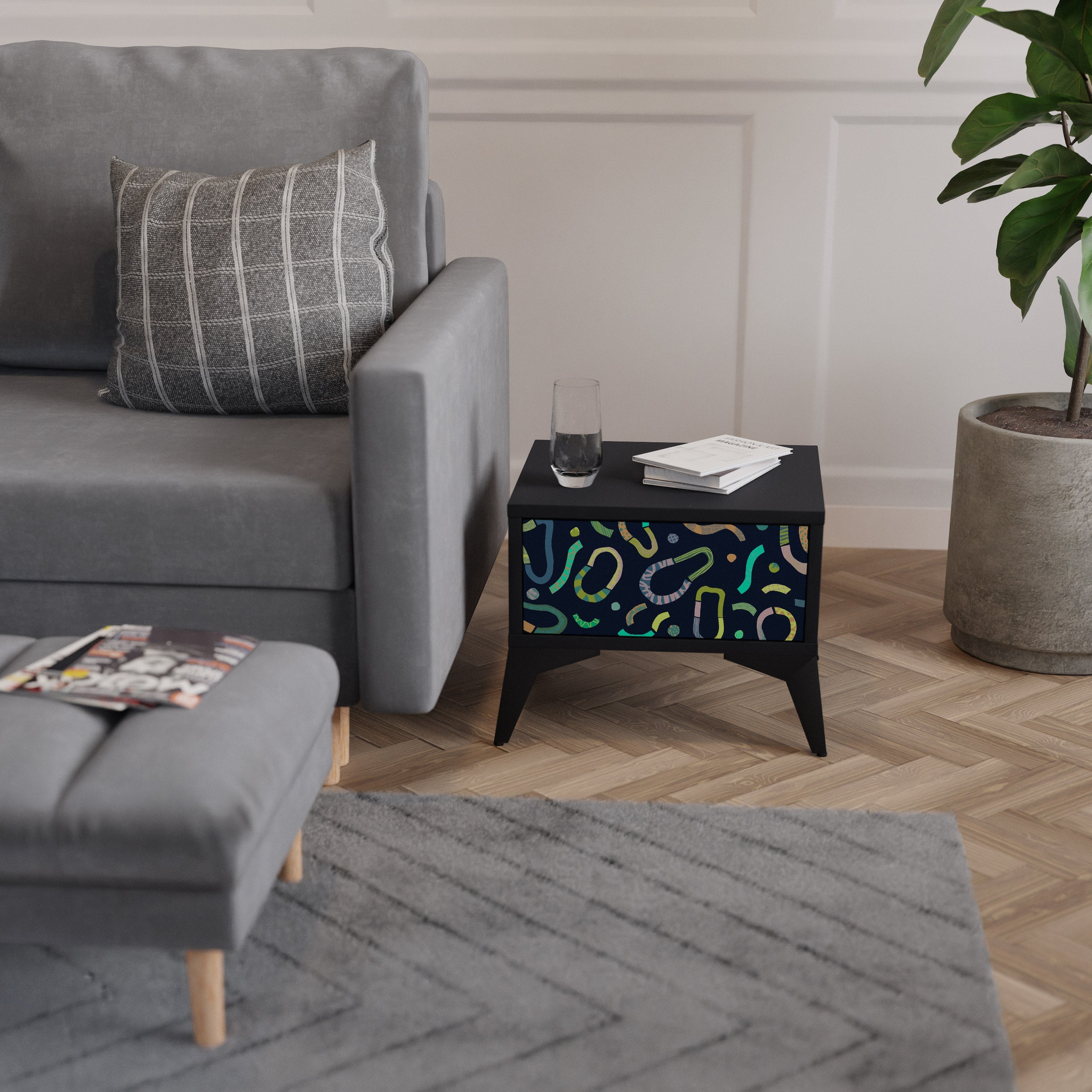 CONTRAST DANCE Mesa de Cabeceira em Acabamento Preto