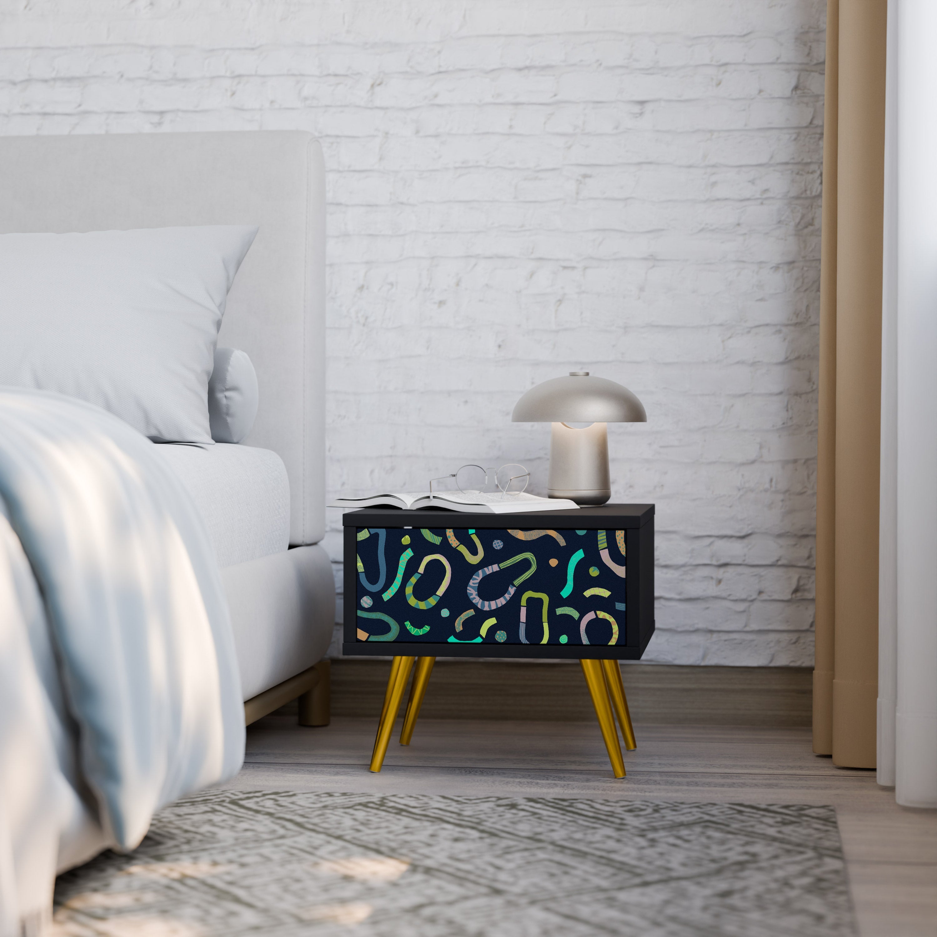 CONTRAST DANCE Mesa de Cabeceira em Acabamento Preto