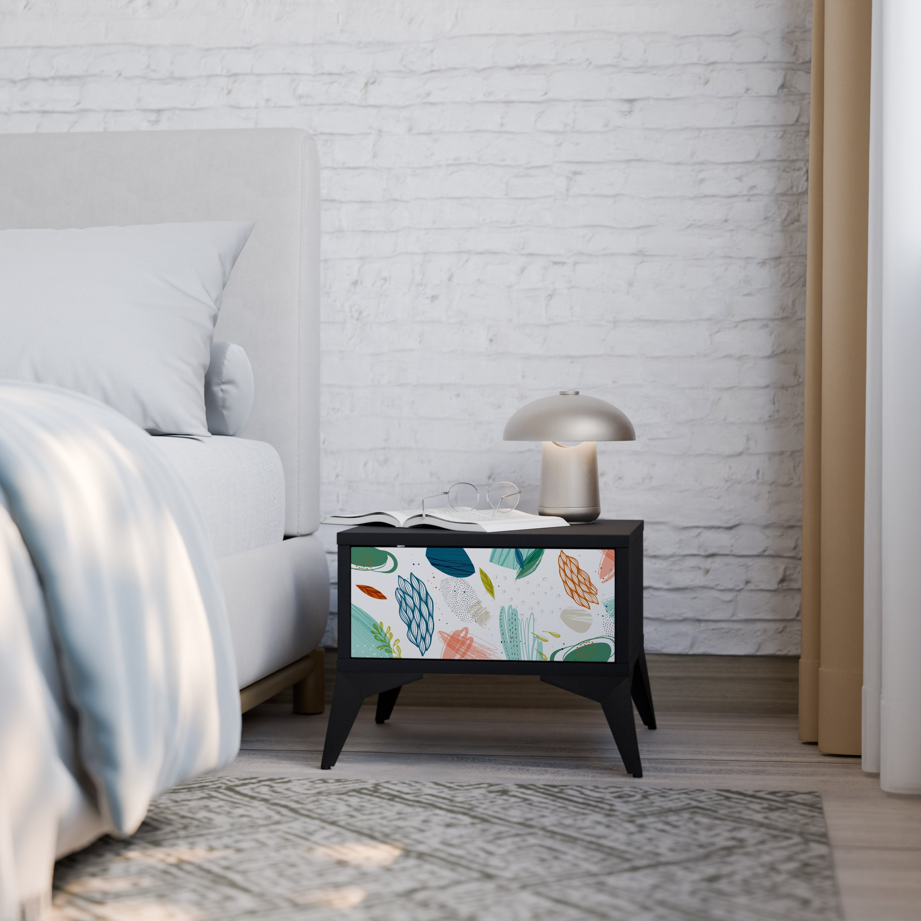 BOTANICAL HURRICANE Nightstand in Black Finish