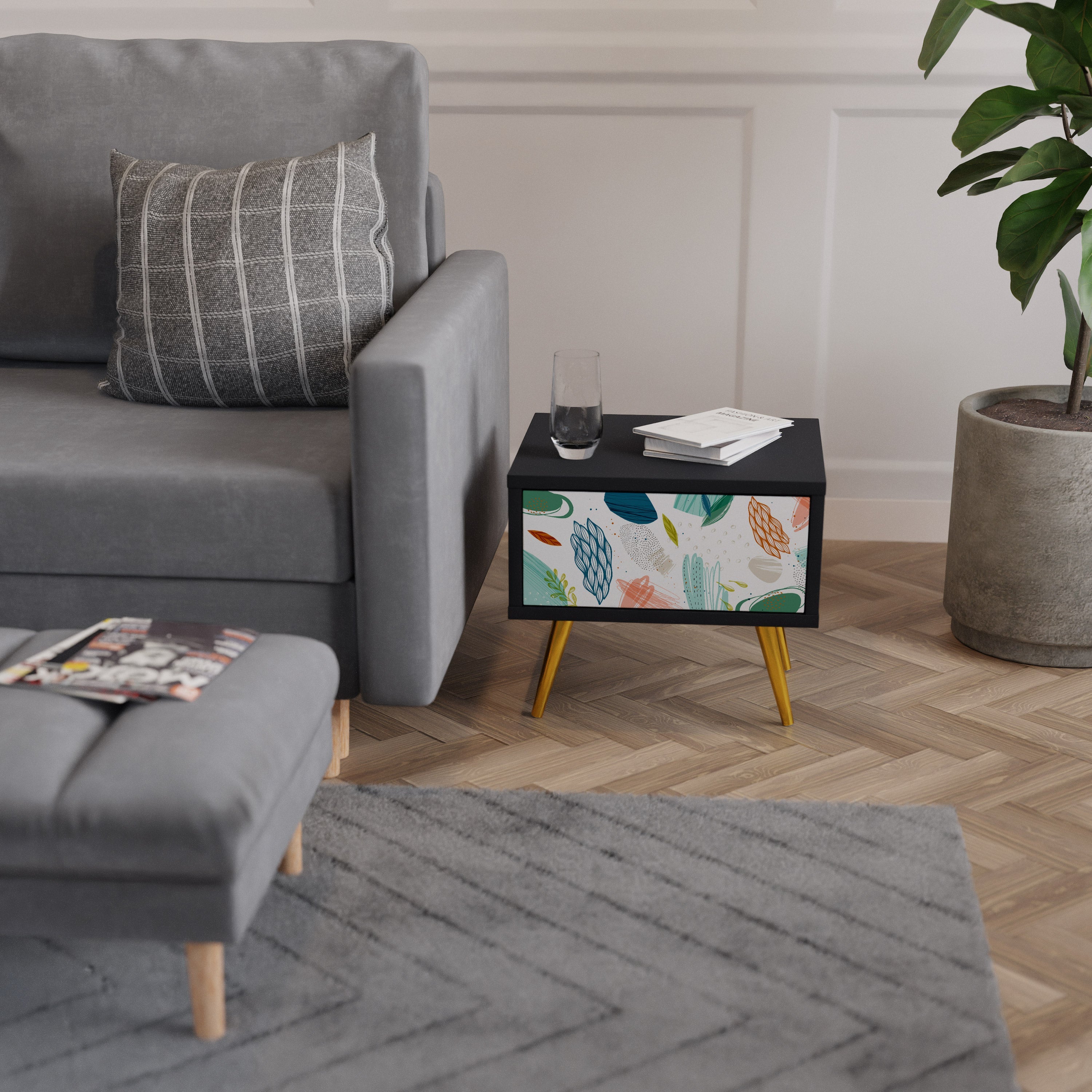 BOTANICAL HURRICANE Nightstand in Black Finish