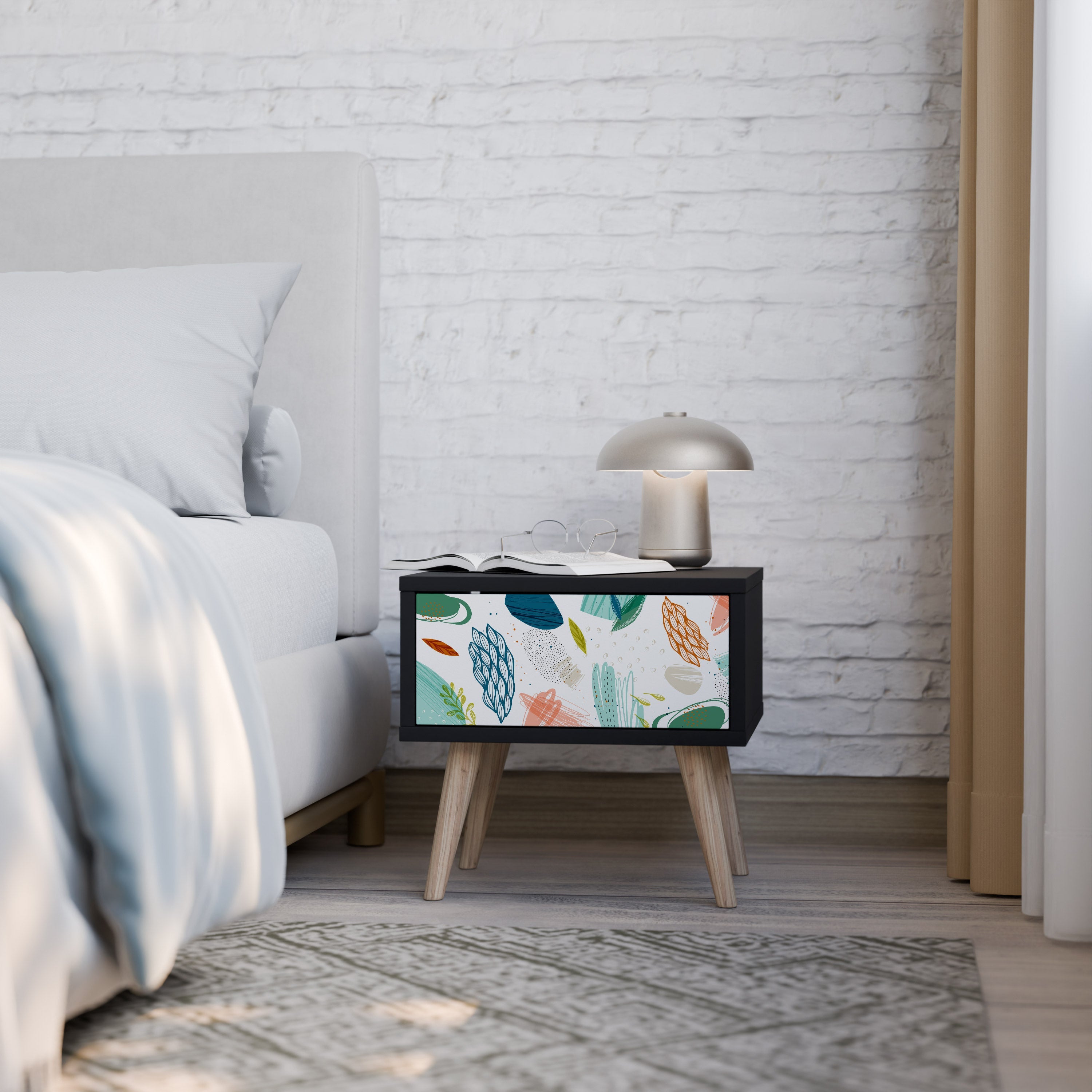 BOTANICAL HURRICANE Nightstand in Black Finish