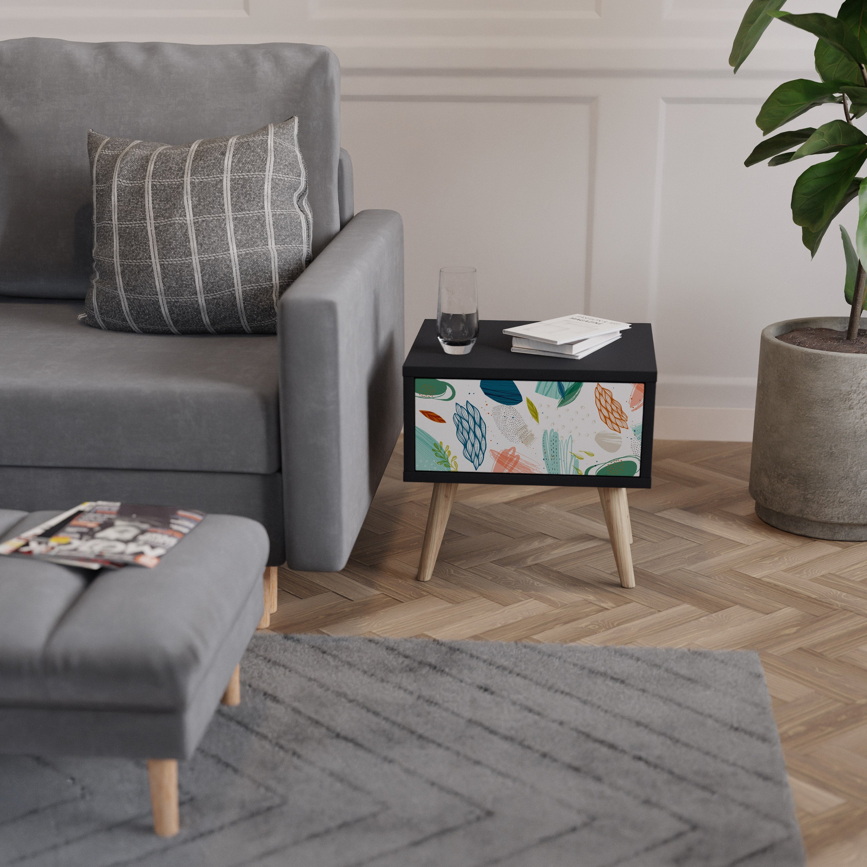 BOTANICAL HURRICANE Nightstand in Black Finish