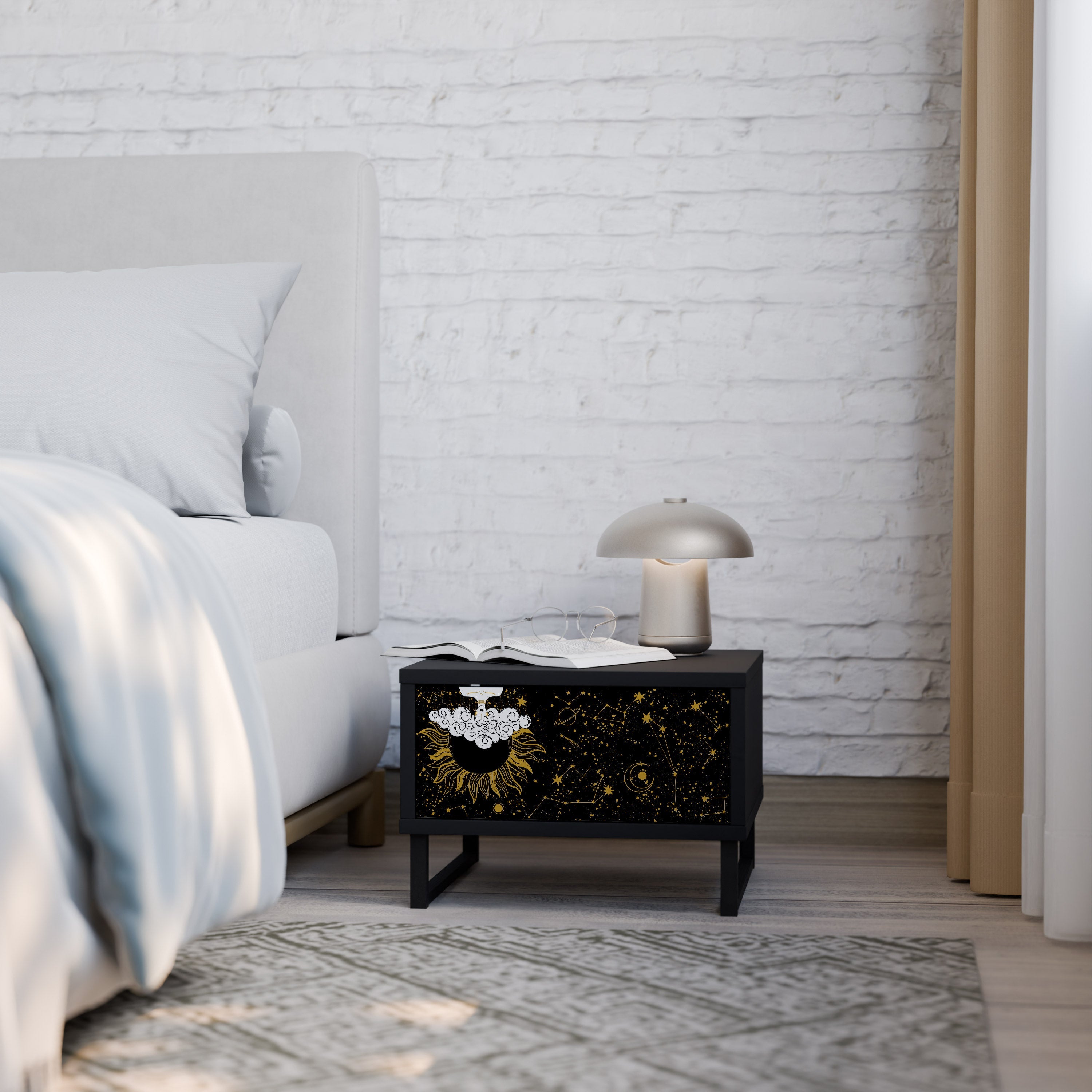 STELLAR CONSTELLATIONS Mesa de Cabeceira em Acabamento Preto