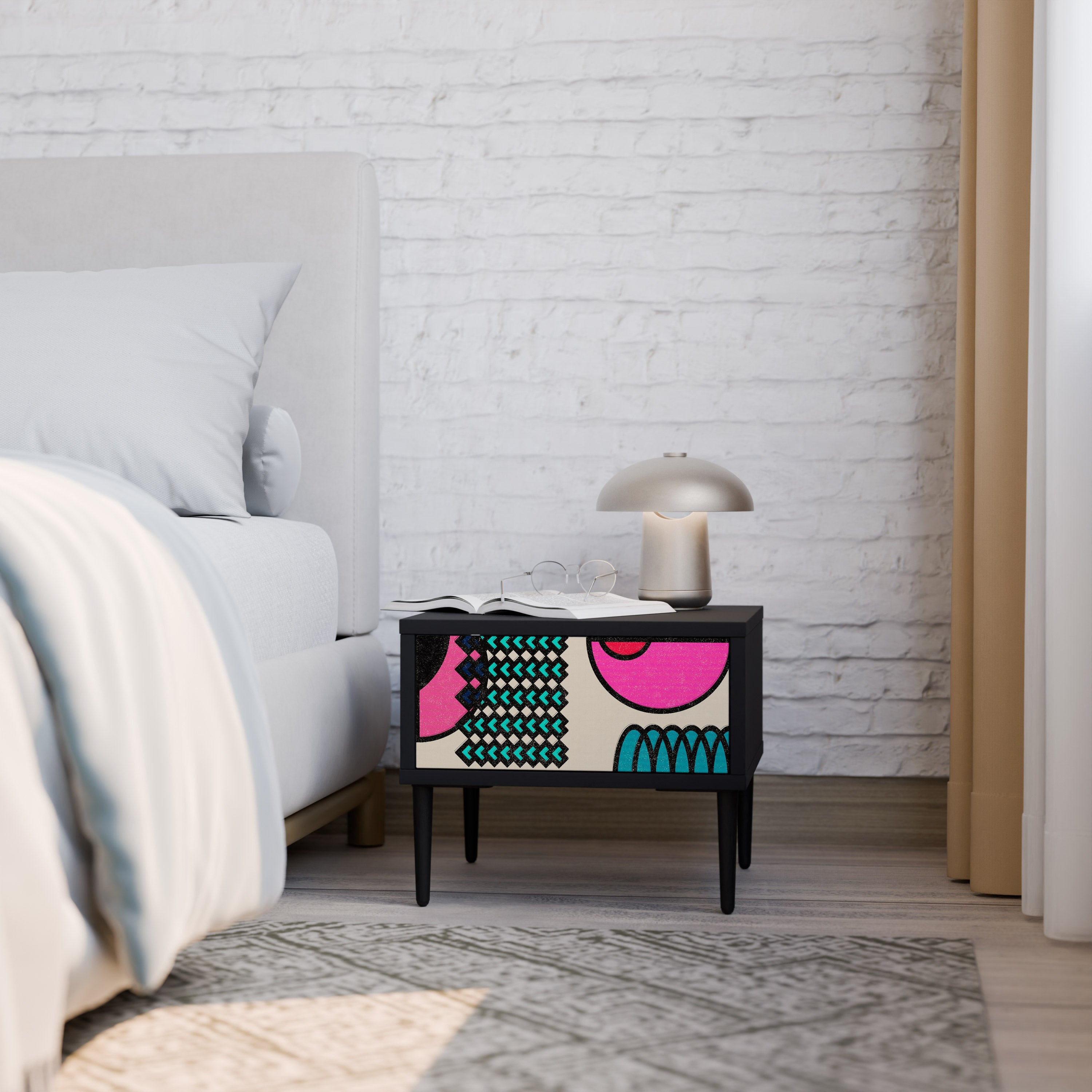 GEOMETRIC RHAPSODY Mesa de Cabeceira em Acabamento Preto