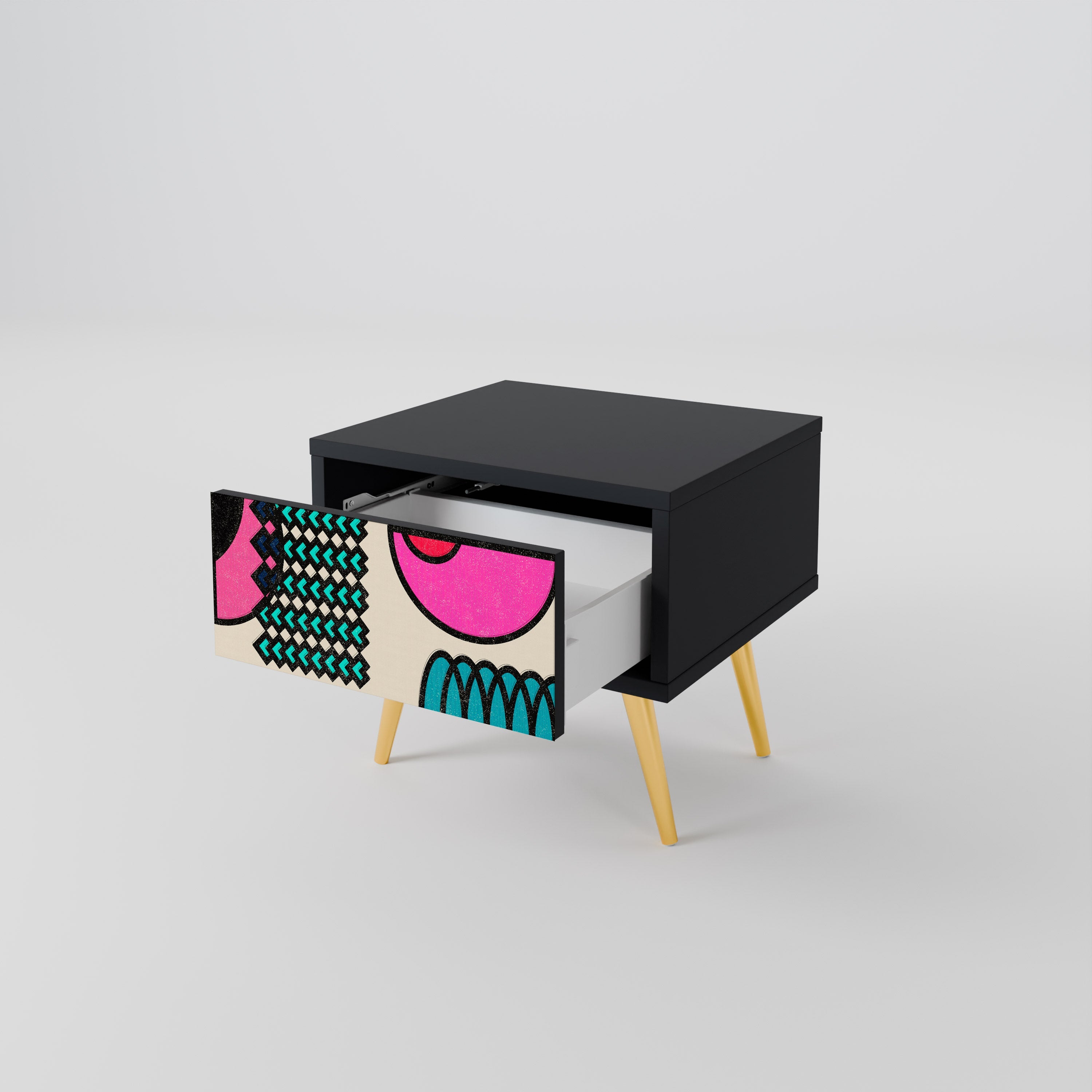 GEOMETRIC RHAPSODY Mesa de Cabeceira em Acabamento Preto