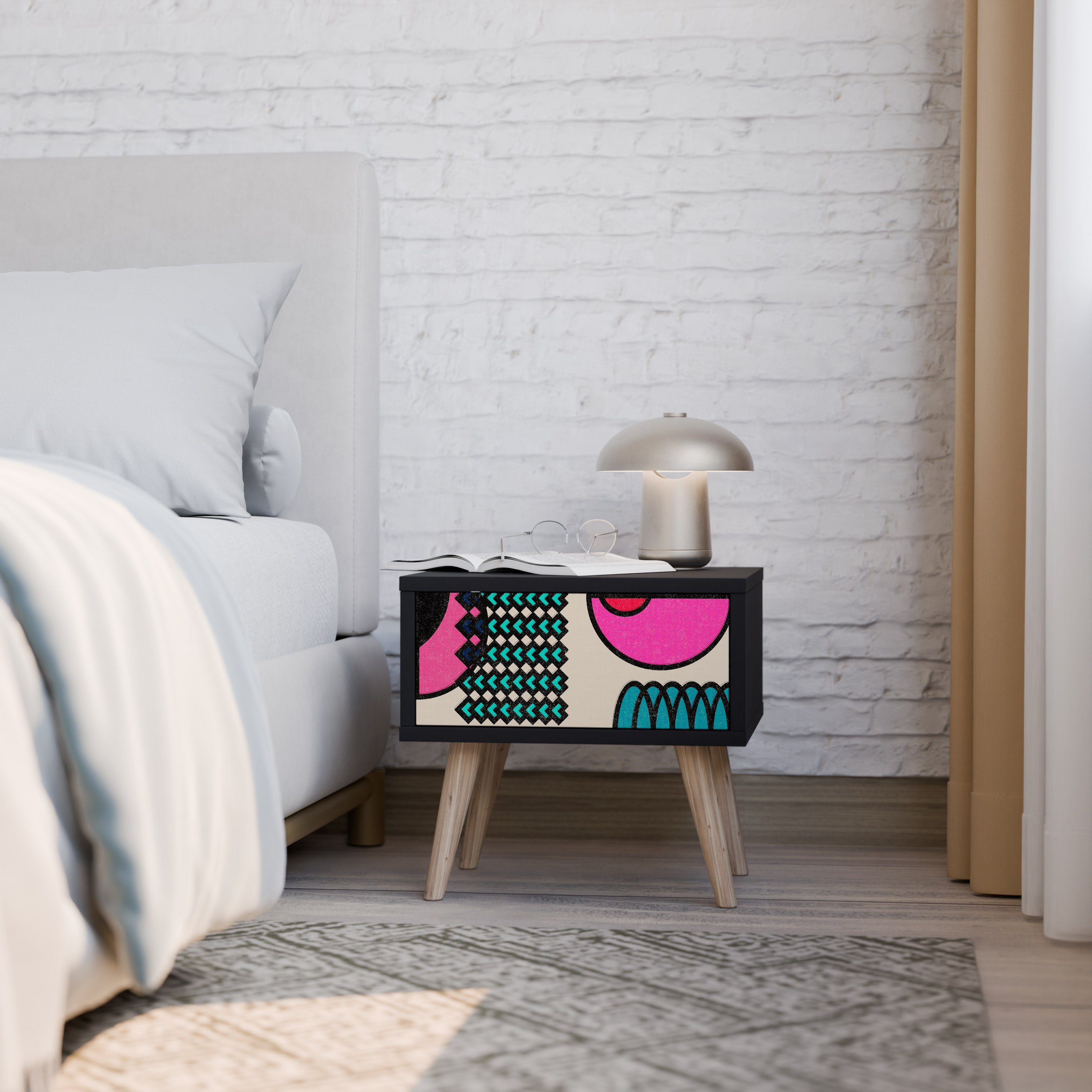 GEOMETRIC RHAPSODY Mesa de Cabeceira em Acabamento Preto