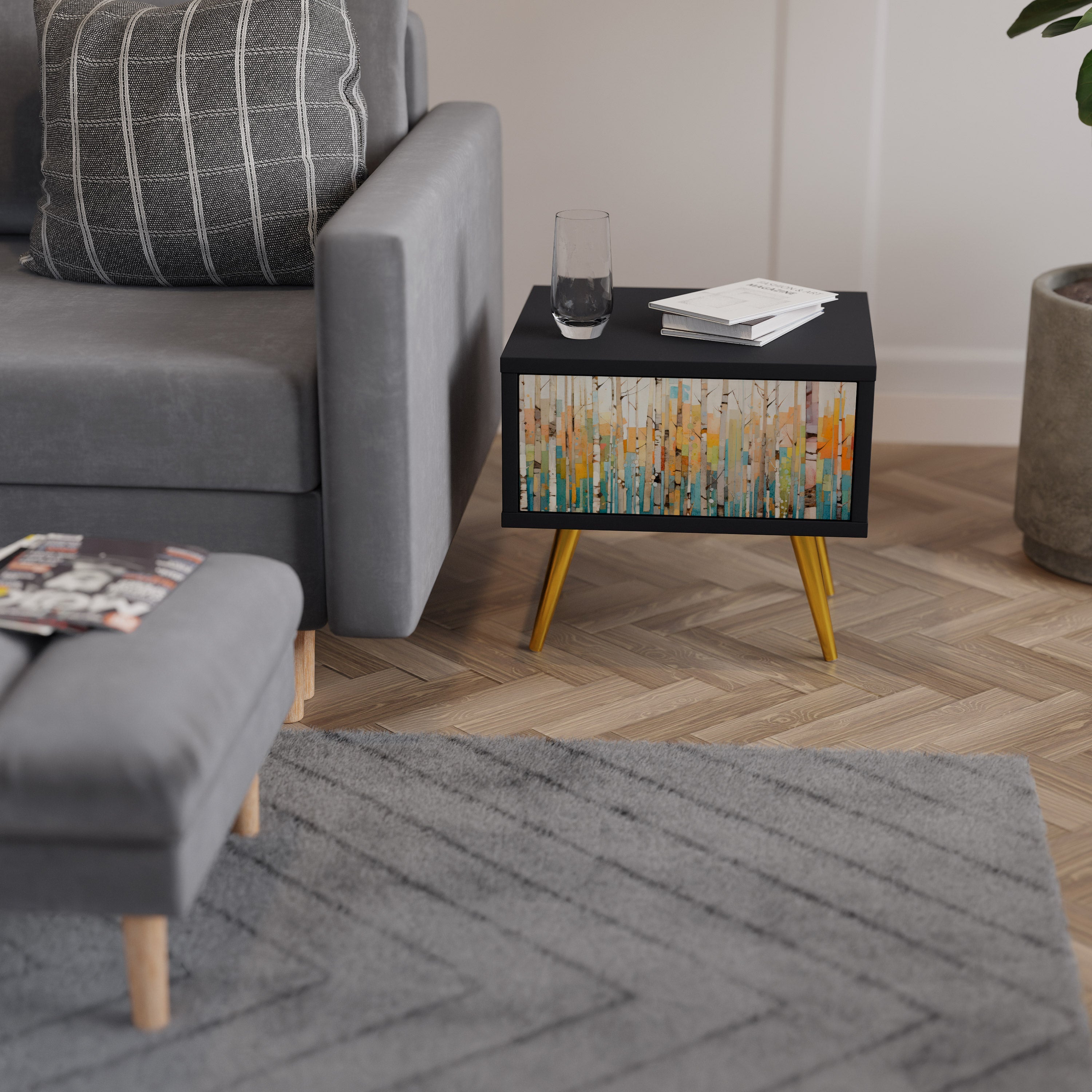 BIRCH KALEIDOSCOPE Nightstand in Black Finish