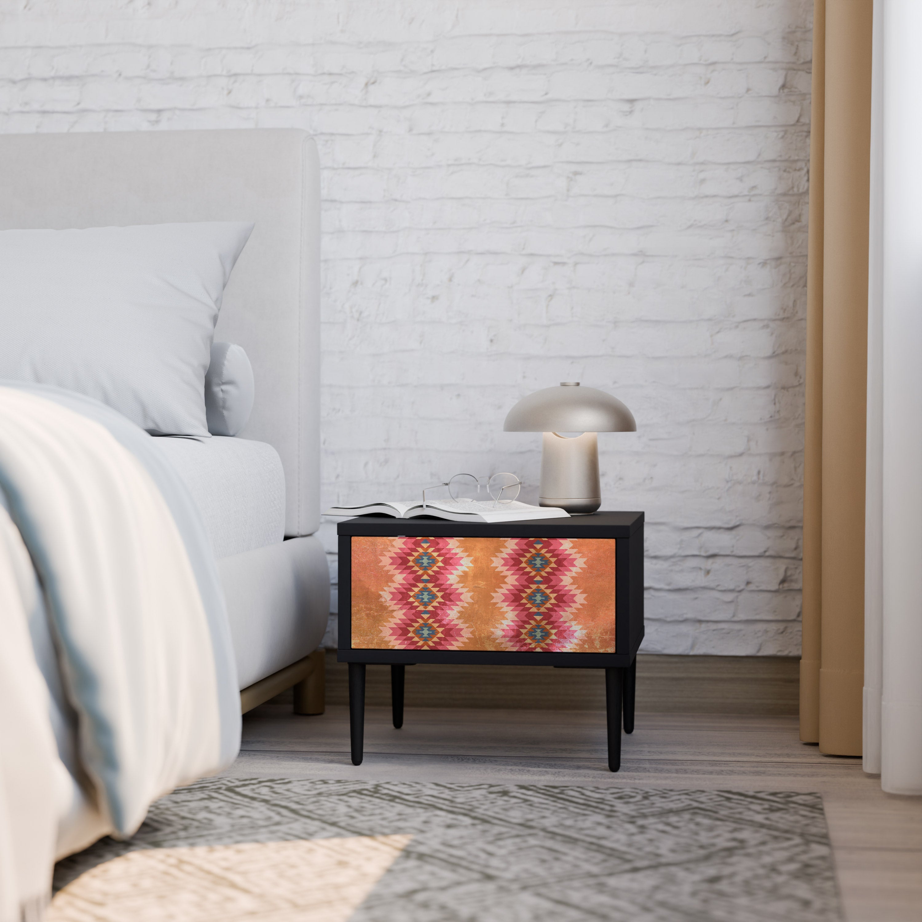 INDIAN FOLK Mesa de Cabeceira em Acabamento Preto