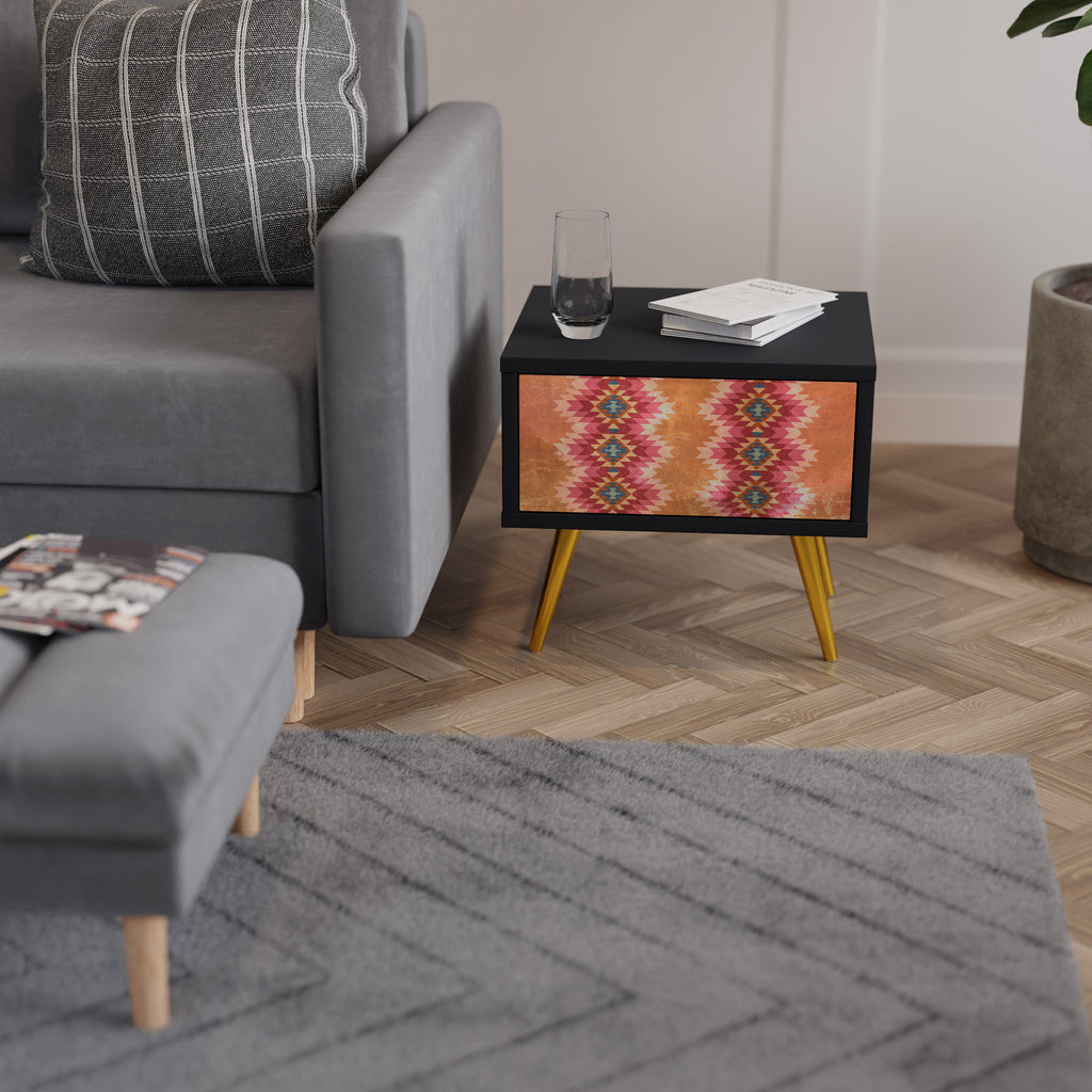 INDIAN FOLK Mesa de Cabeceira em Acabamento Preto