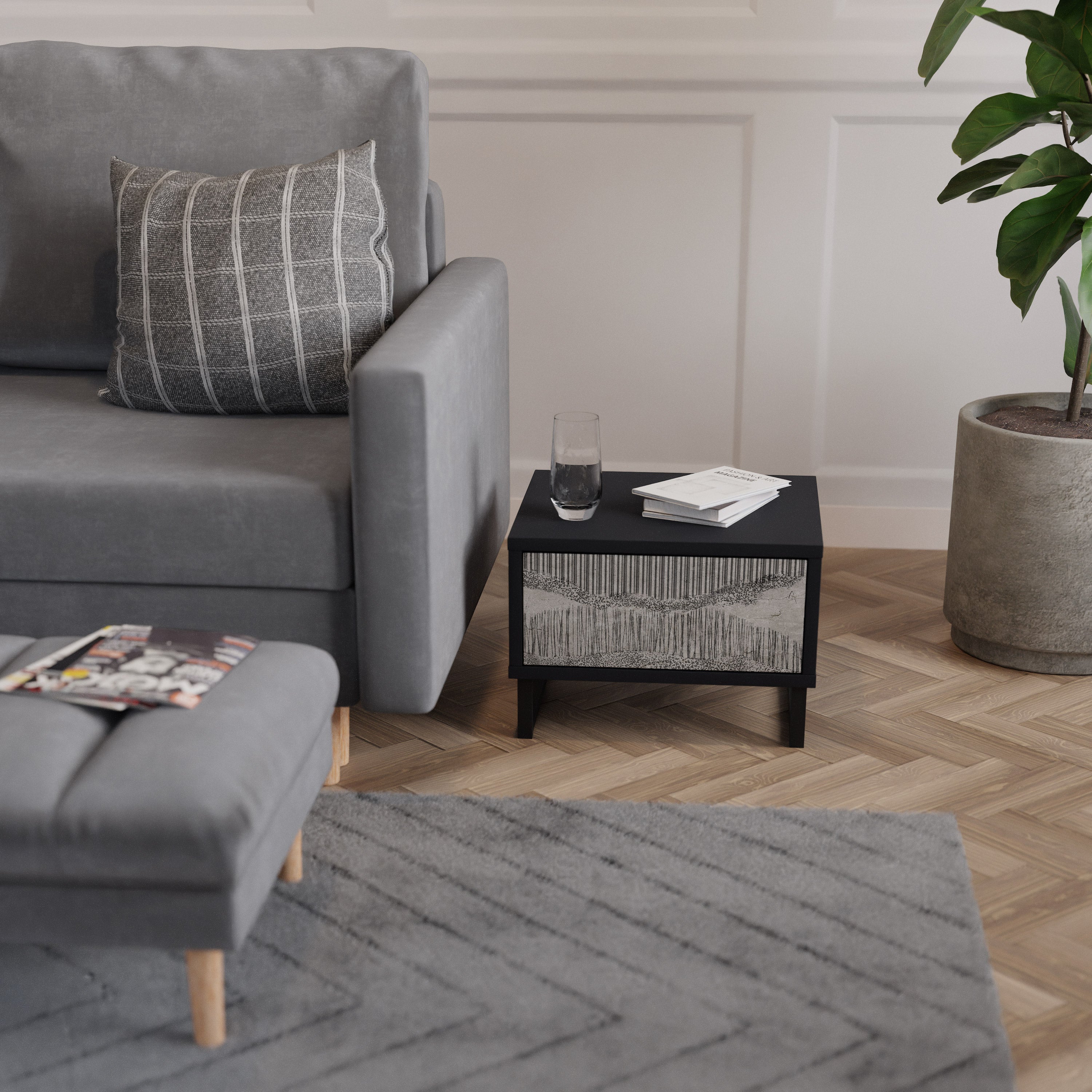 GRAIN LINES Mesa de Cabeceira em Acabamento Preto