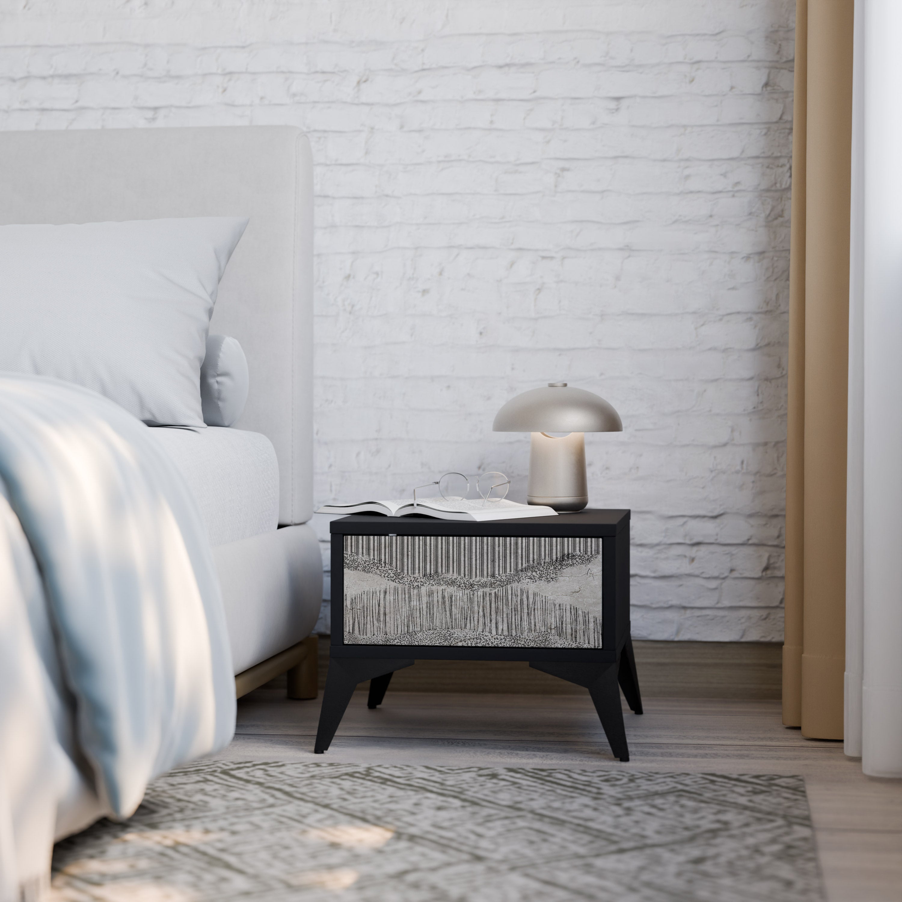 GRAIN LINES Mesa de Cabeceira em Acabamento Preto