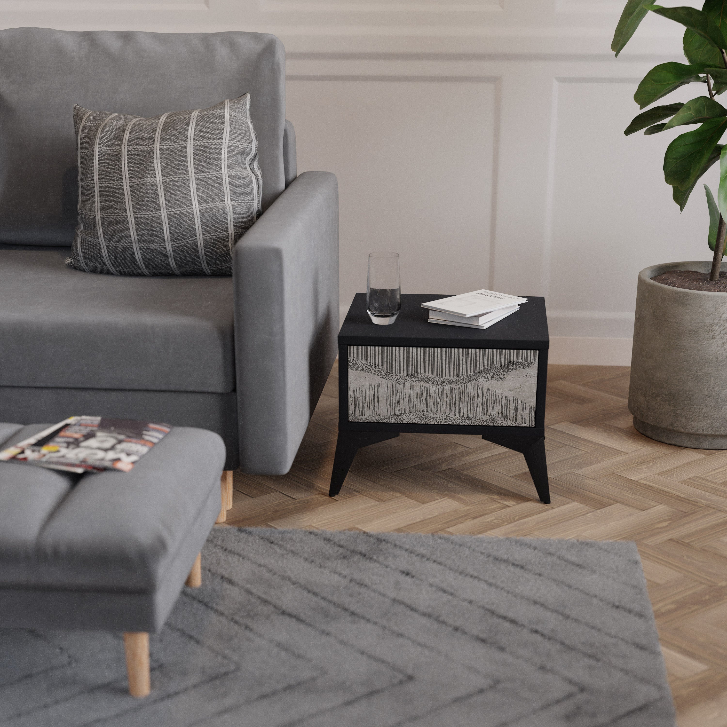 GRAIN LINES Mesa de Cabeceira em Acabamento Preto