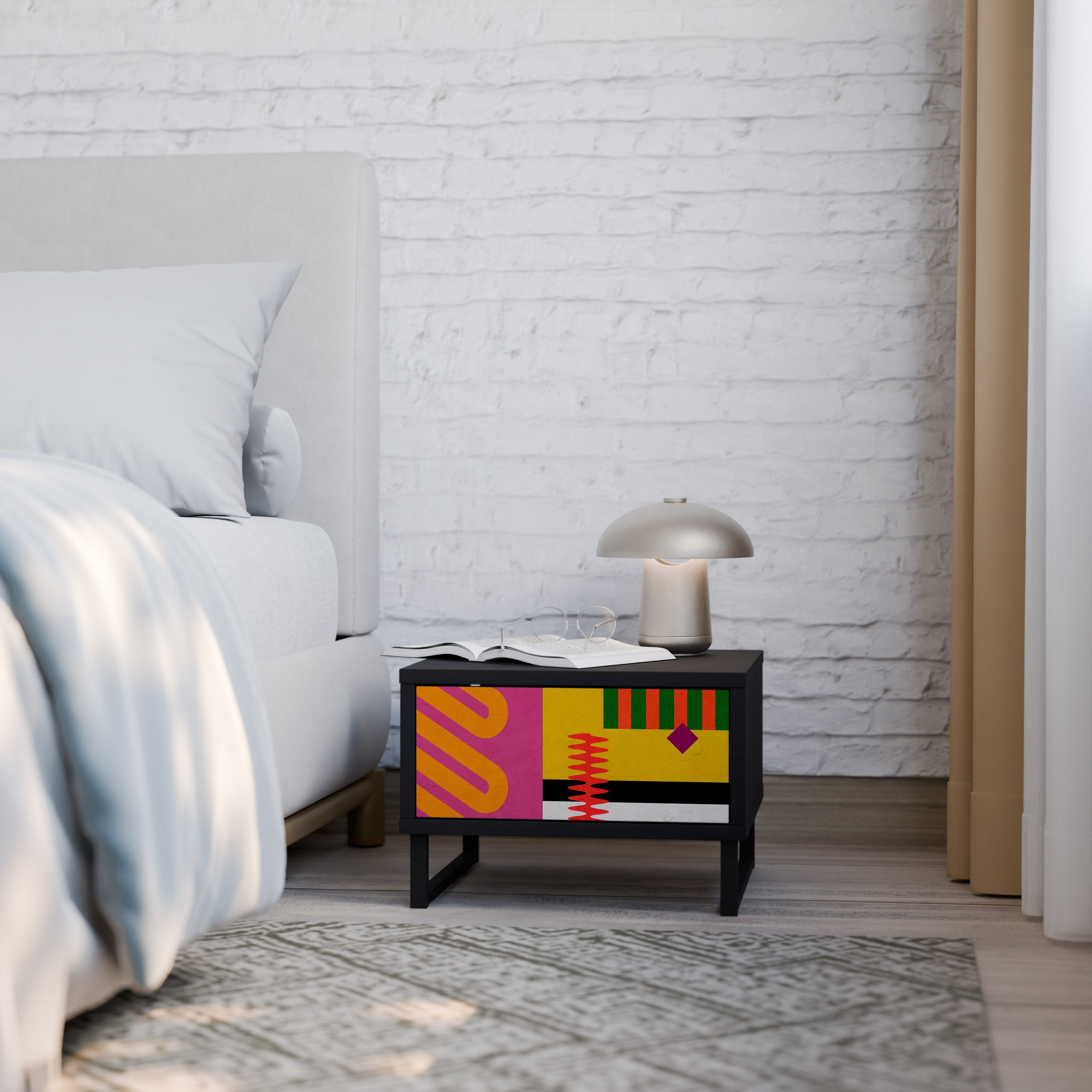 VIVID ART Mesa de Cabeceira em Acabamento Preto