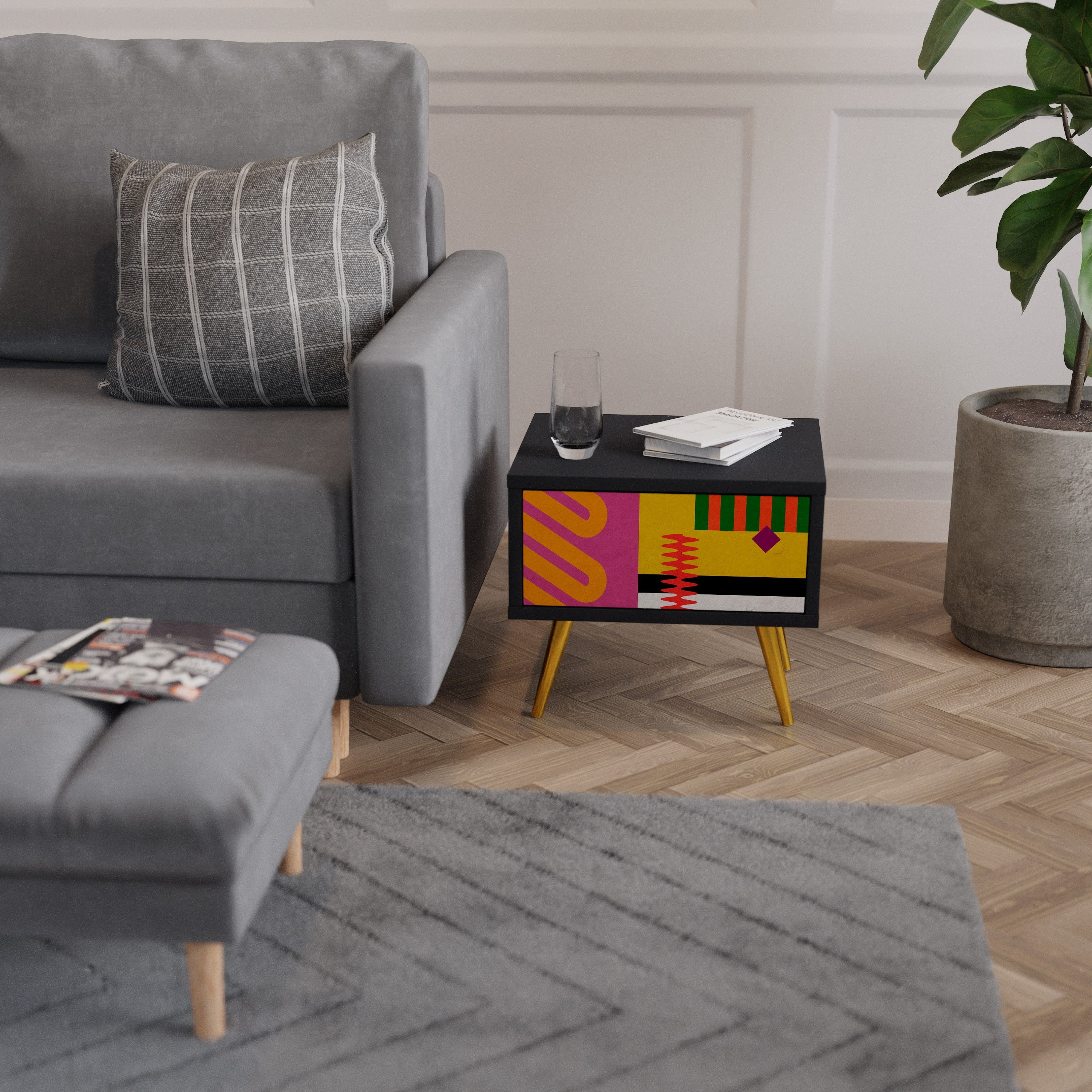 VIVID ART Nightstand in Black Finish