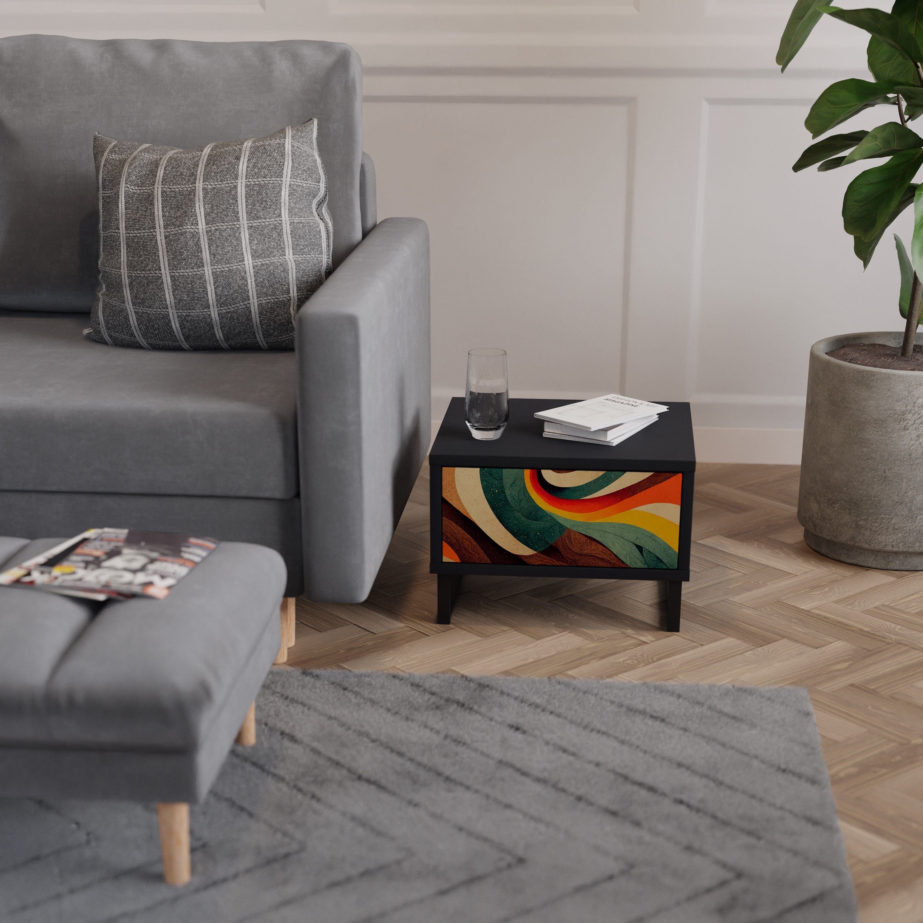 COLORFUL STRANDS Nightstand in Black Finish