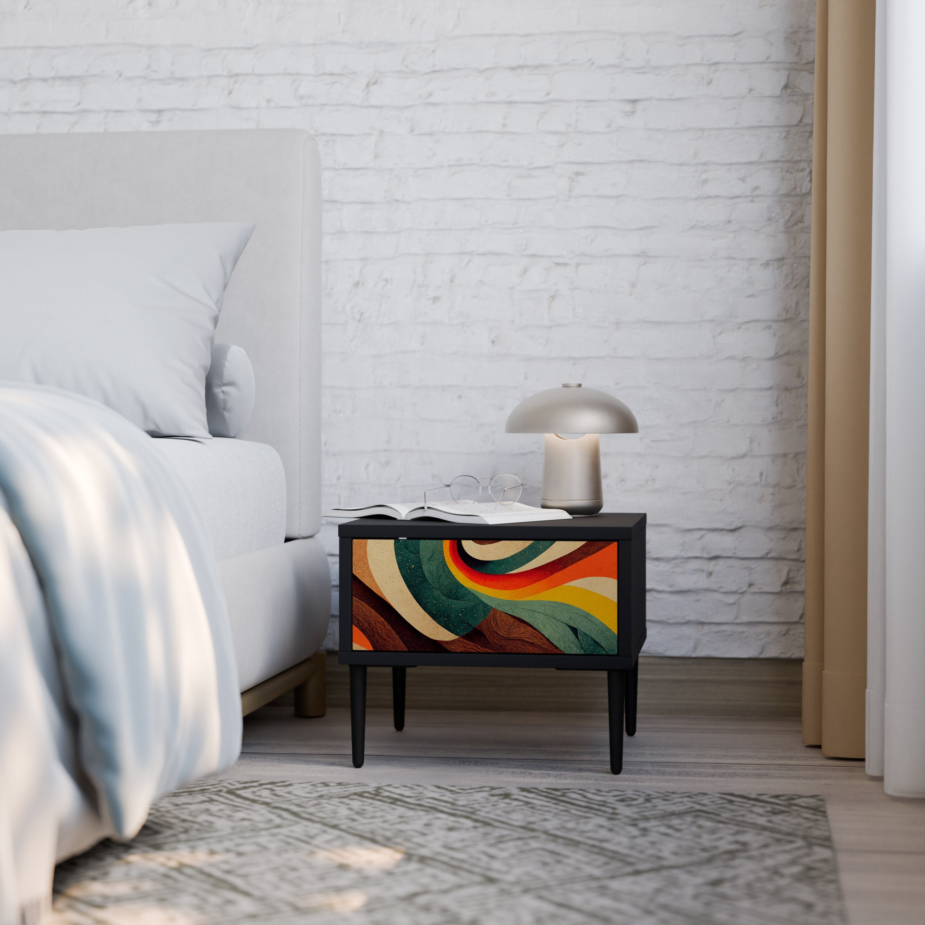 COLORFUL STRANDS Nightstand in Black Finish