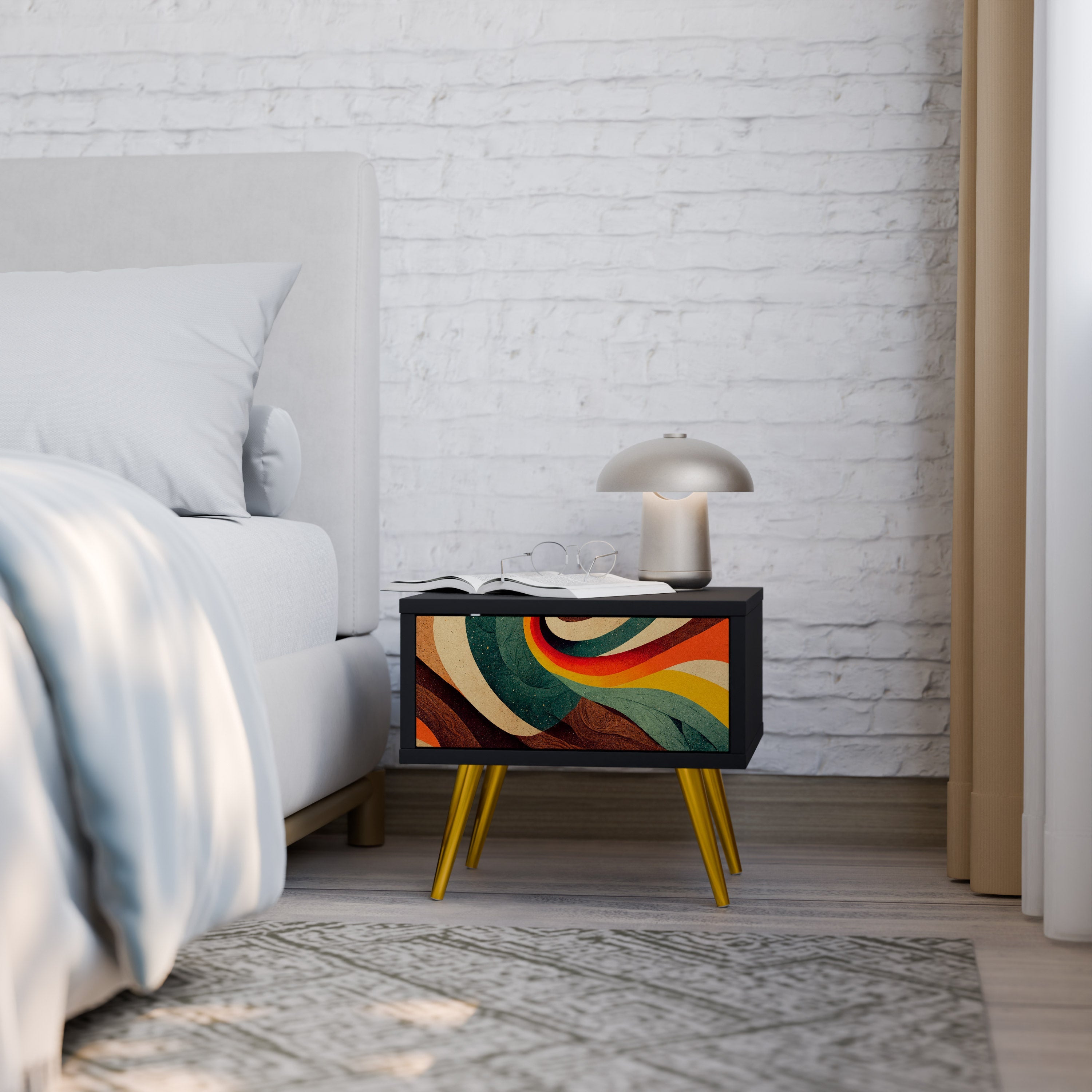 COLORFUL STRANDS Nightstand in Black Finish