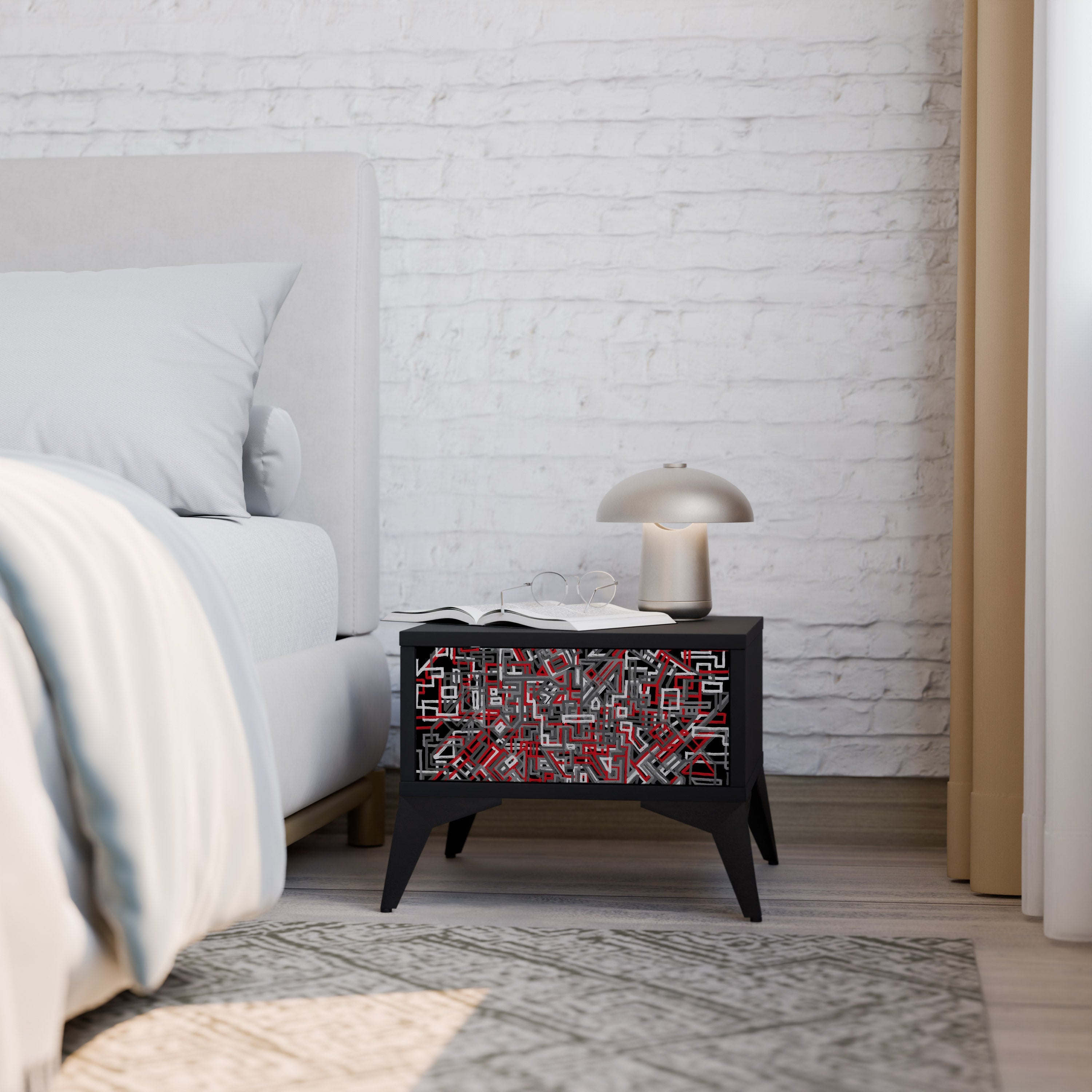 BROKEN LINES Nightstand in Black Finish