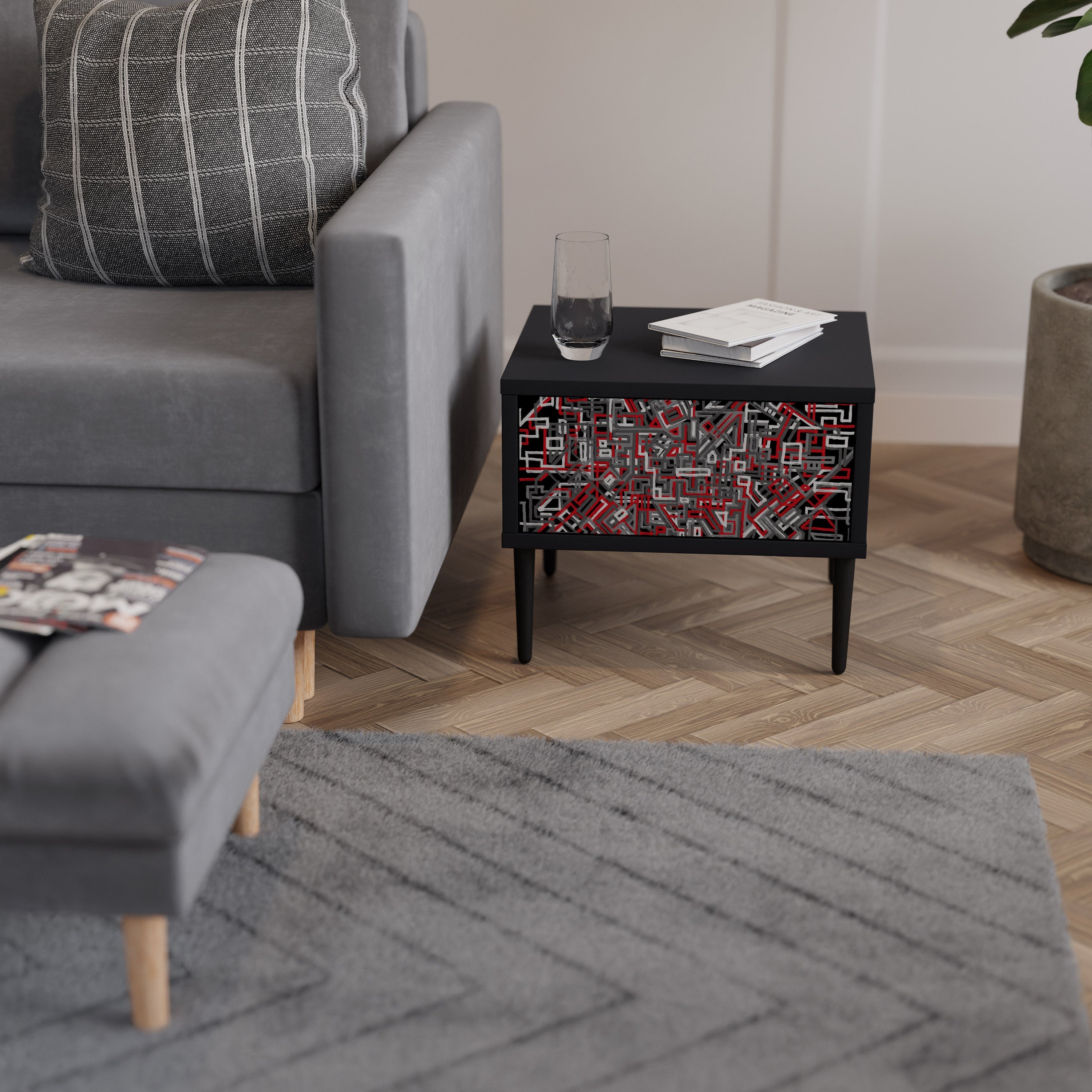 BROKEN LINES Nightstand in Black Finish