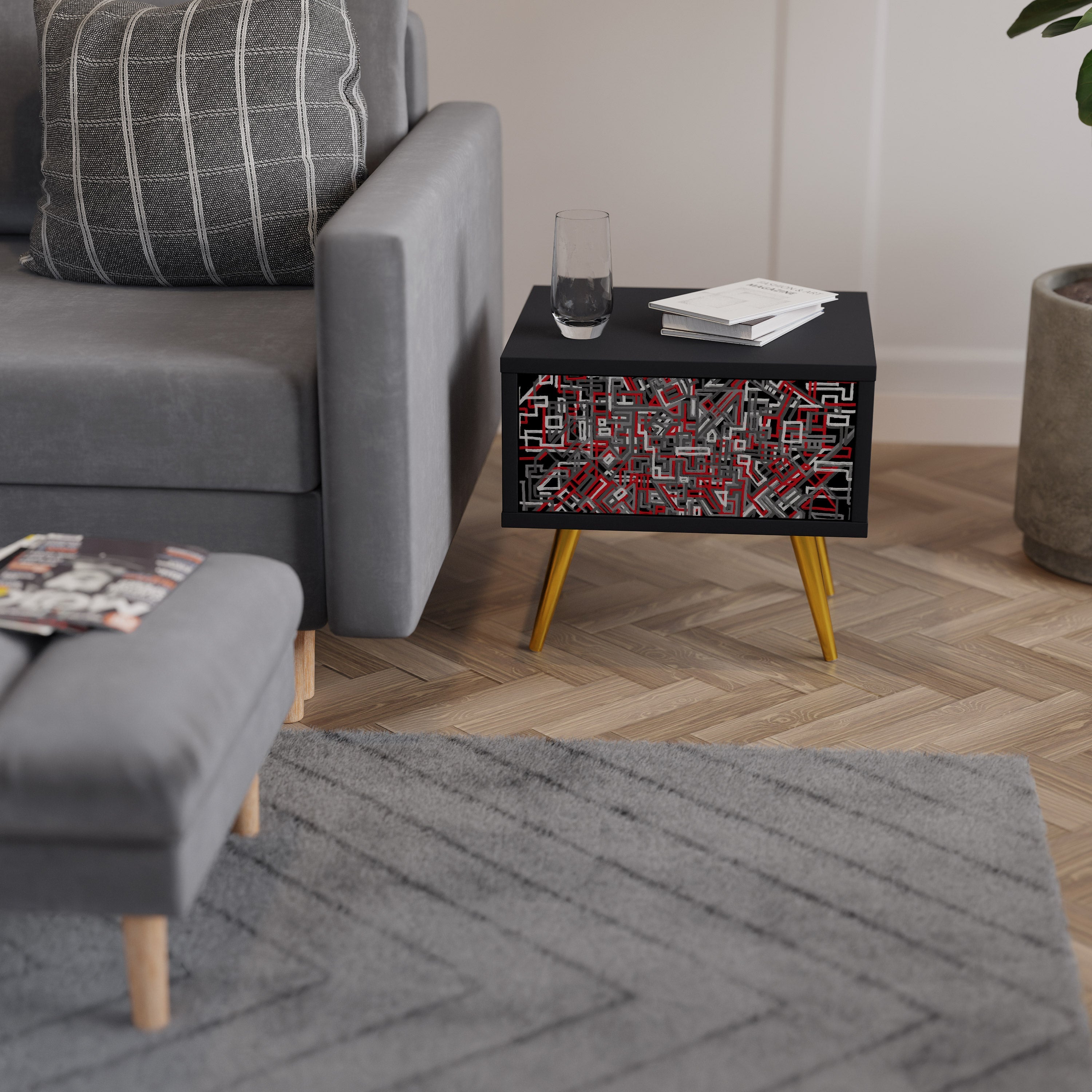 BROKEN LINES Nightstand in Black Finish