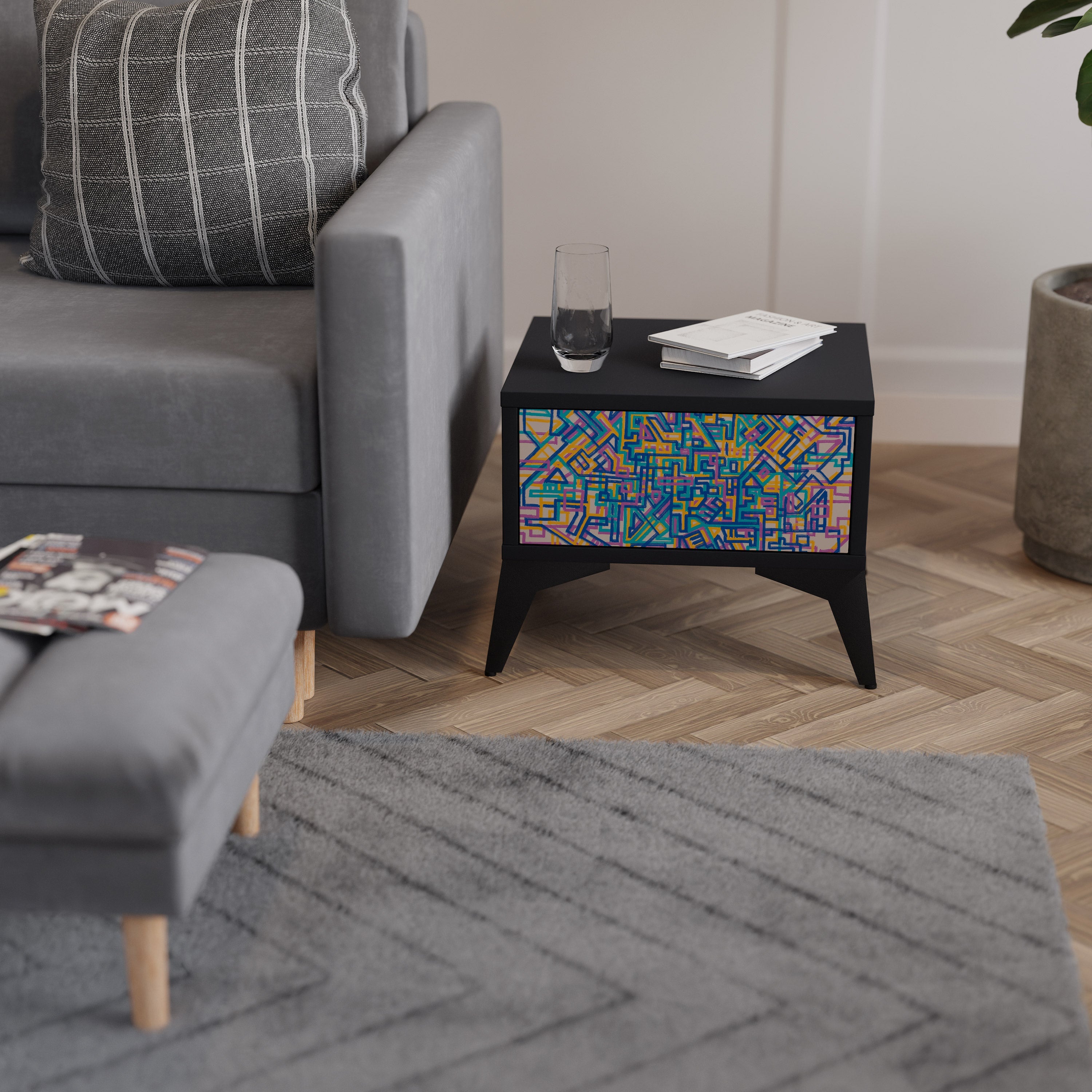 MEMORIES MAP Mesa de Cabeceira em Acabamento Preto