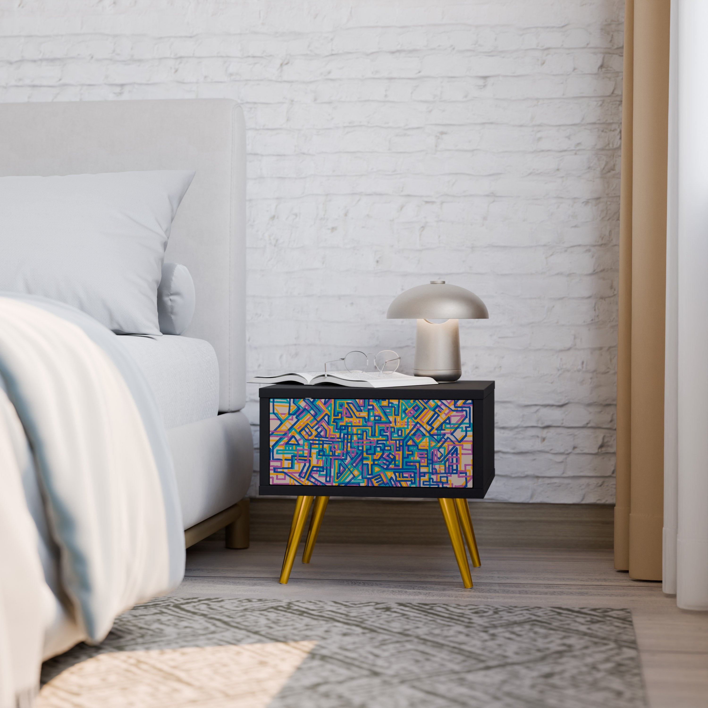 MEMORIES MAP Nightstand in Black Finish