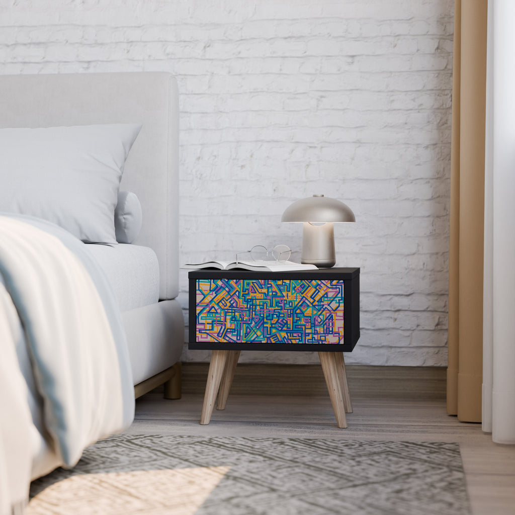 MEMORIES MAP Nightstand in Black Finish
