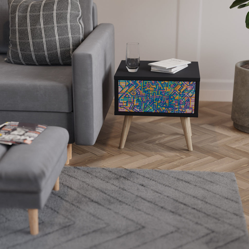 MEMORIES MAP Nightstand in Black Finish