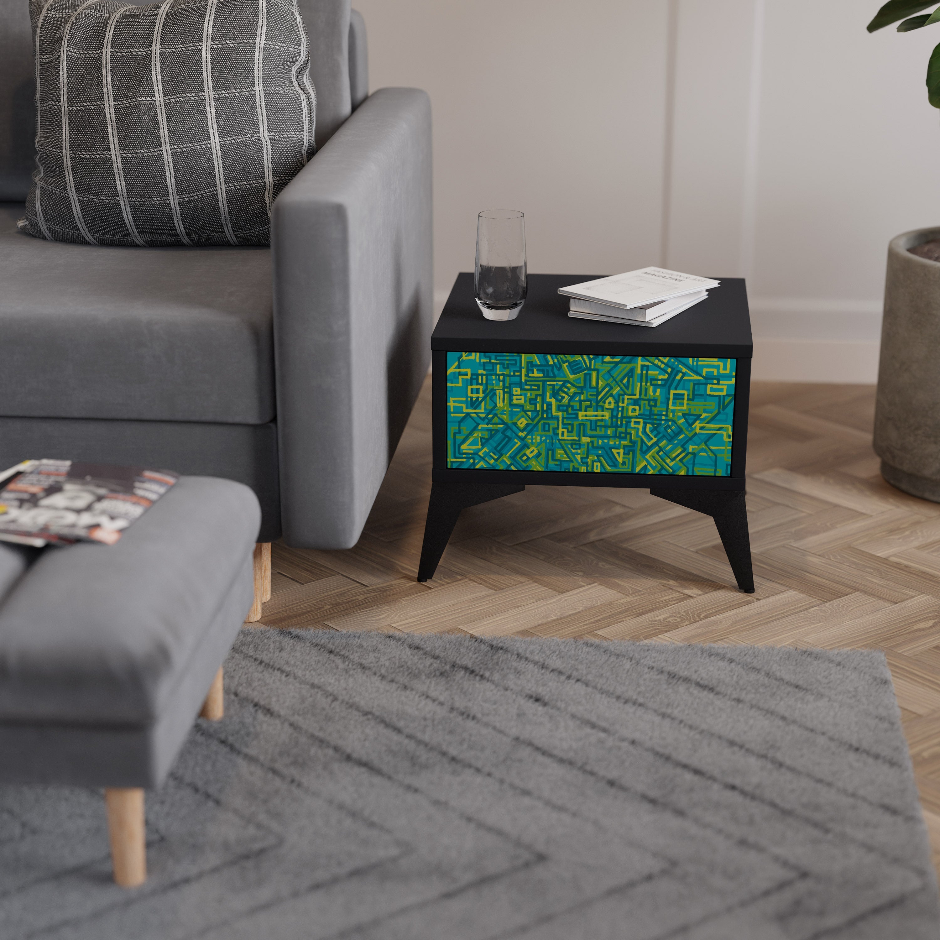 NOSTALGIC MEMORIES Mesa de Cabeceira em Acabamento Preto