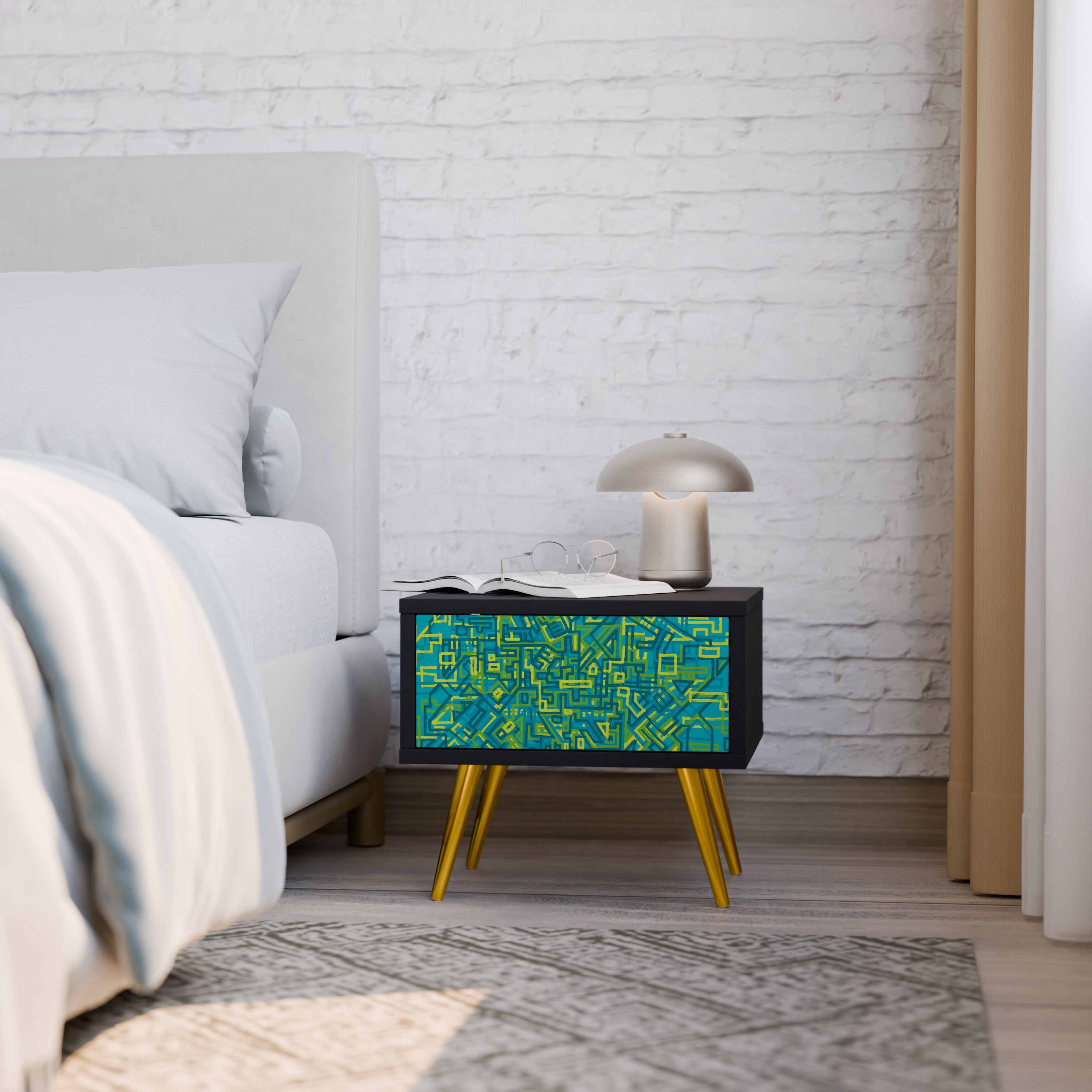 NOSTALGIC MEMORIES Mesa de Cabeceira em Acabamento Preto