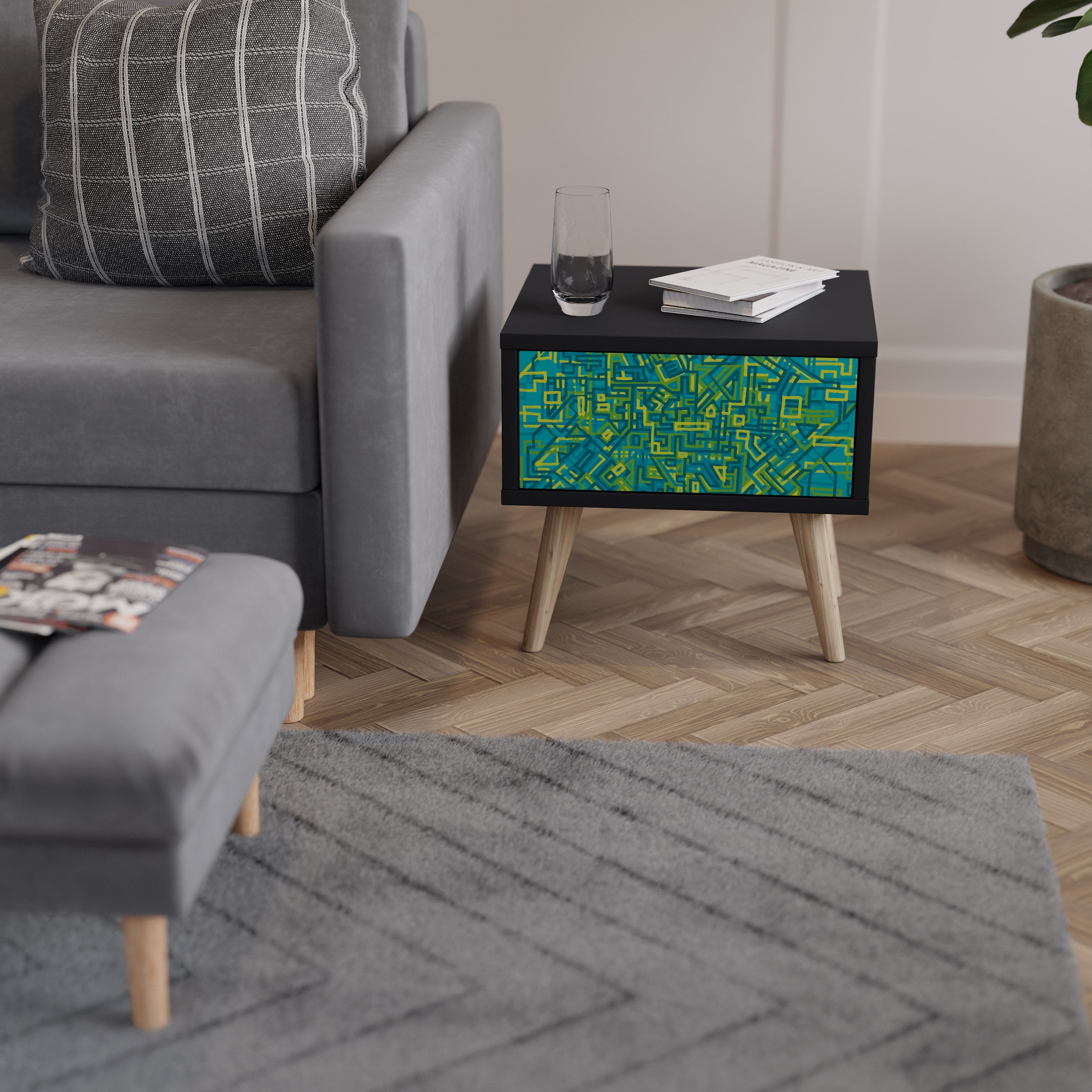 NOSTALGIC MEMORIES Mesa de Cabeceira em Acabamento Preto