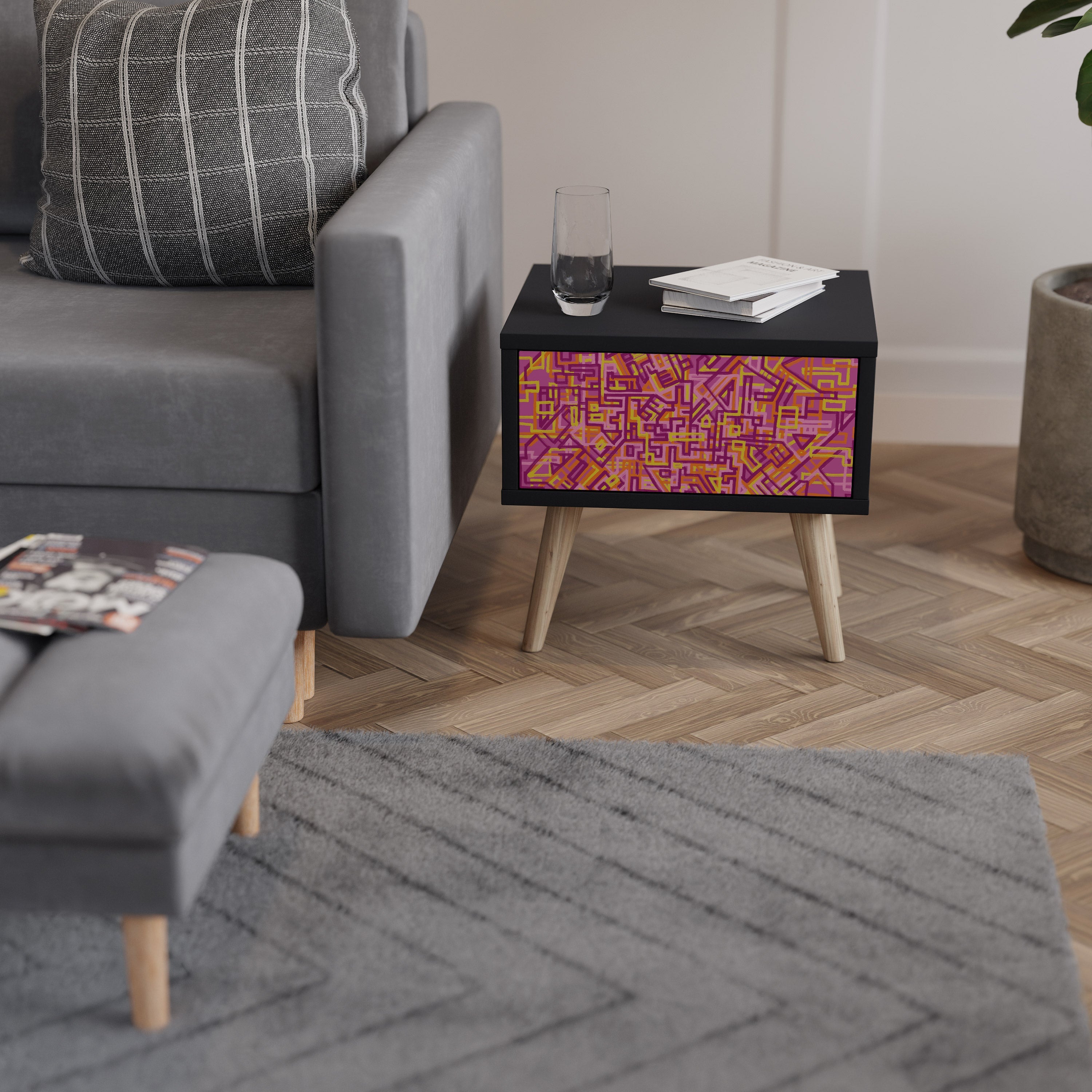 LOVELY MEMORIES Nightstand in Black Finish