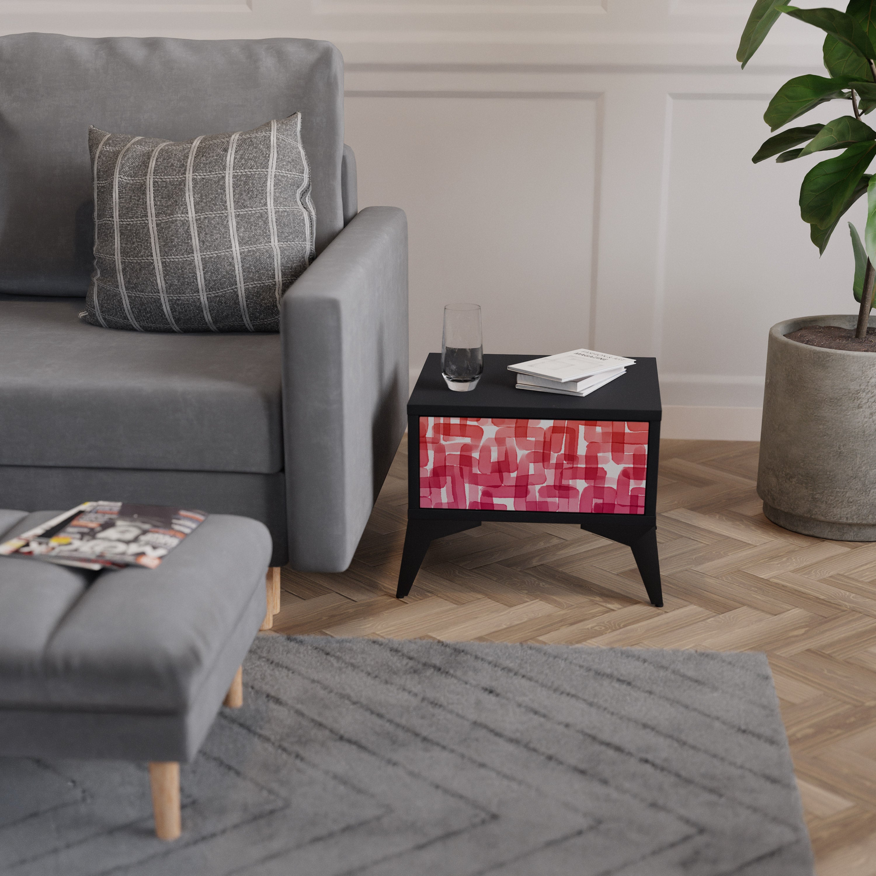 KALEIDOSCOPIC CUBISM Mesa de Cabeceira em Acabamento Preto