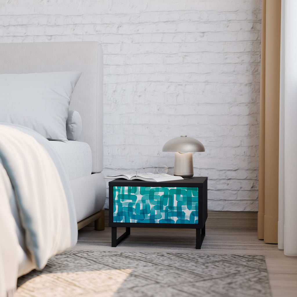 TURQUOISE RECTANGLES Mesa de Cabeceira em Acabamento Preto