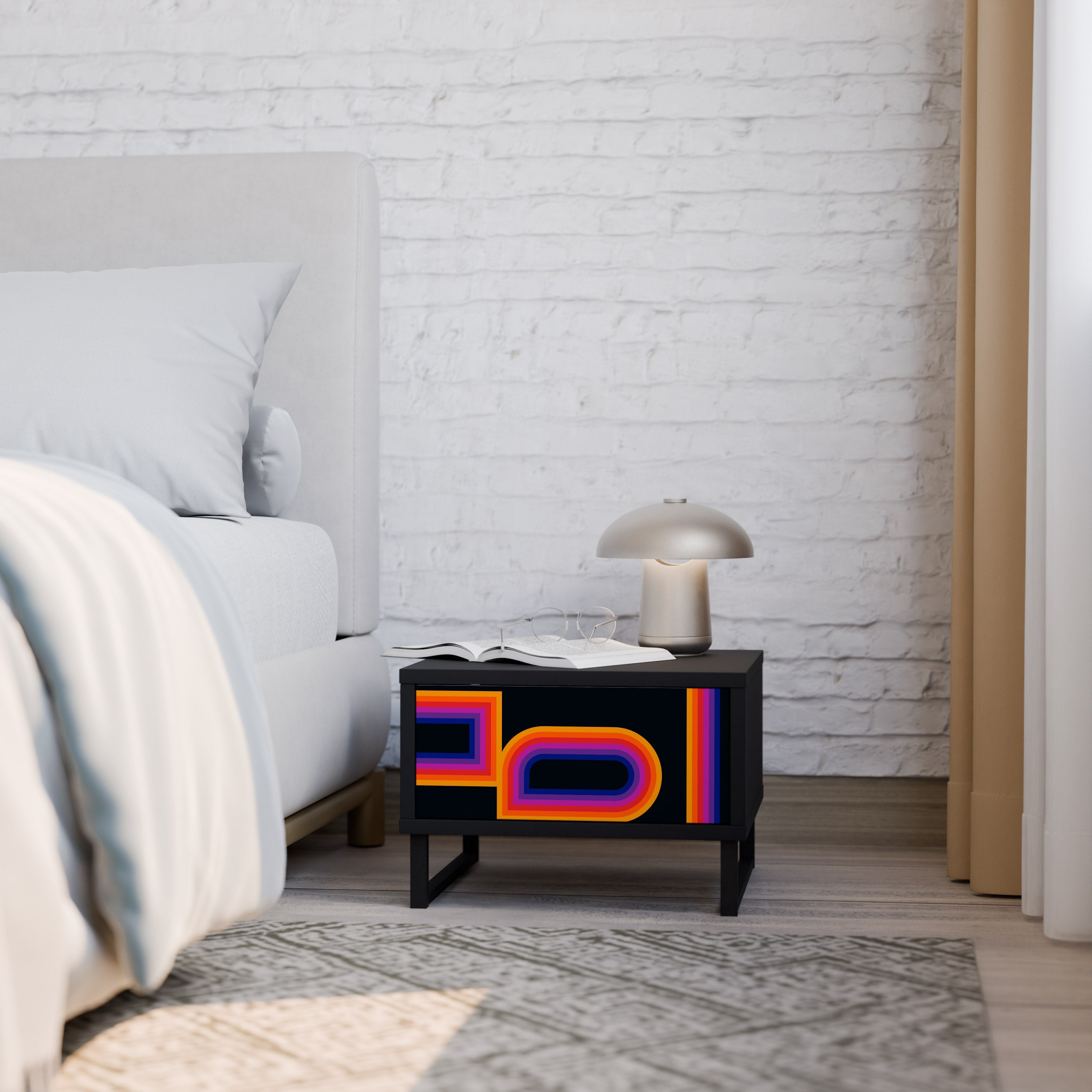 BLINDED BY THE LIGHTS Mesa de Cabeceira em Acabamento Preto