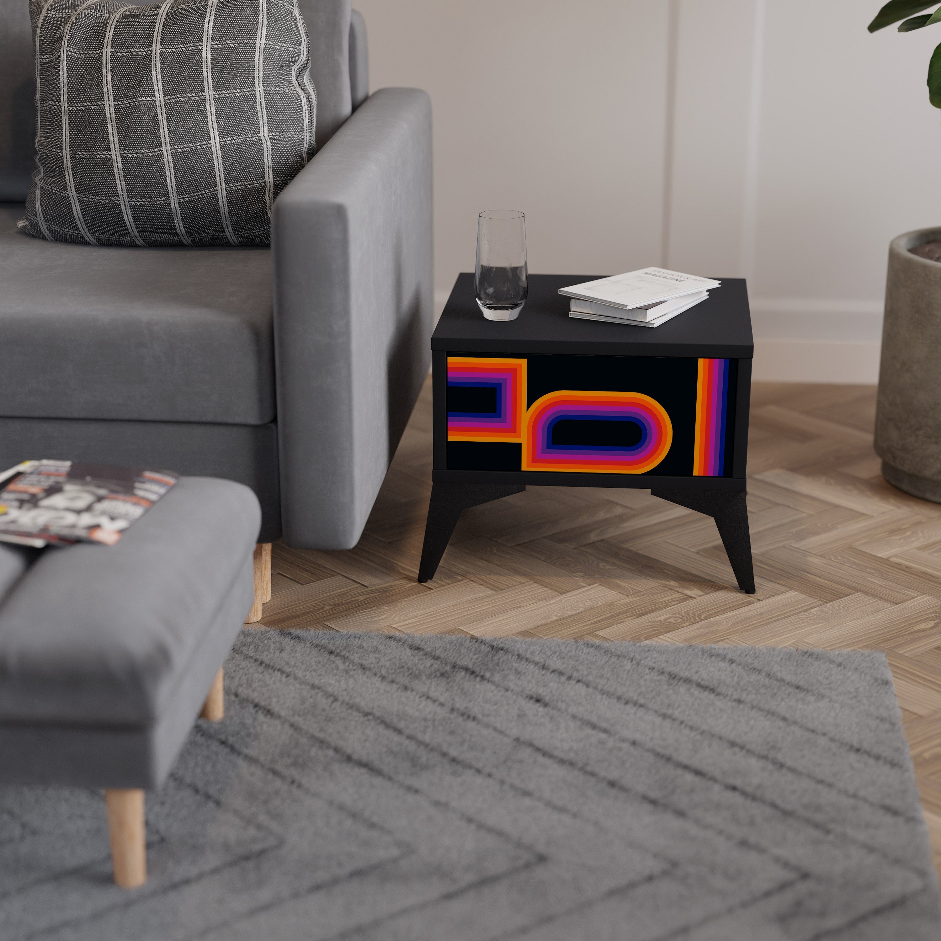 BLINDED BY THE LIGHTS Mesa de Cabeceira em Acabamento Preto