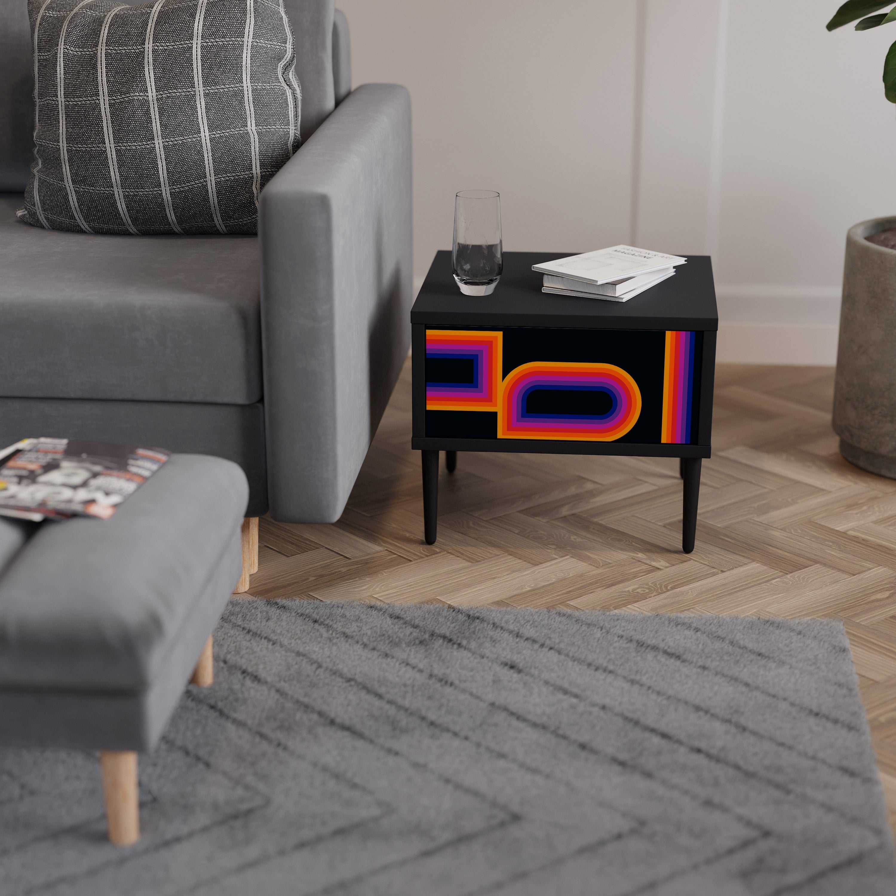 BLINDED BY THE LIGHTS Nightstand in Black Finish