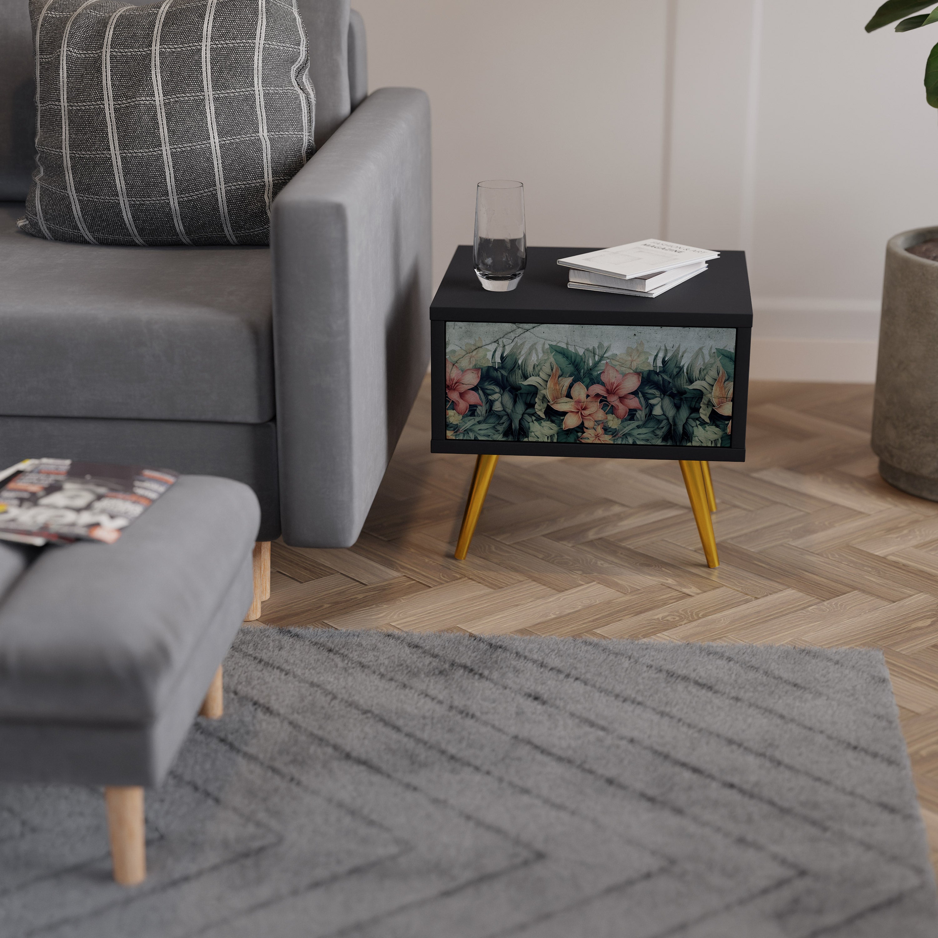 HEAVENLY BLOOM Mesa de Cabeceira em Acabamento Preto