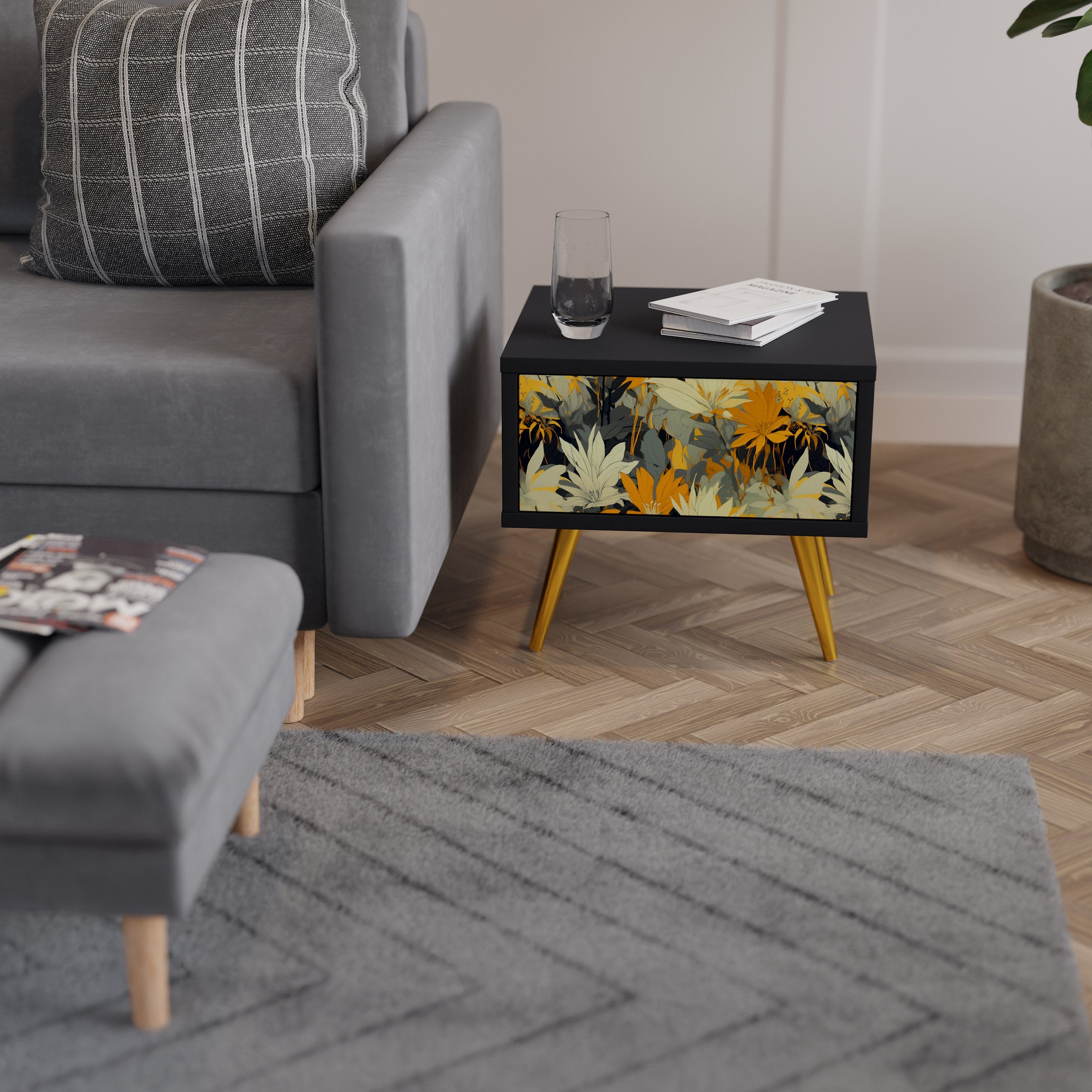 SUNKISSED LILY Mesa de Cabeceira em Acabamento Preto