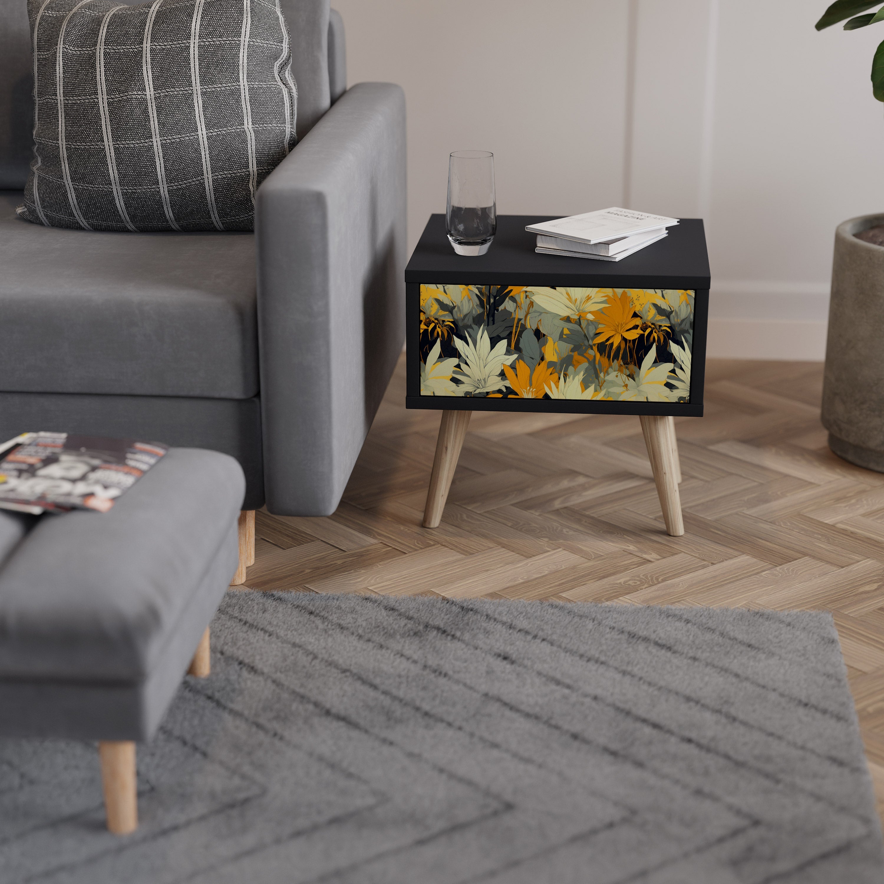 SUNKISSED LILY Mesa de Cabeceira em Acabamento Preto